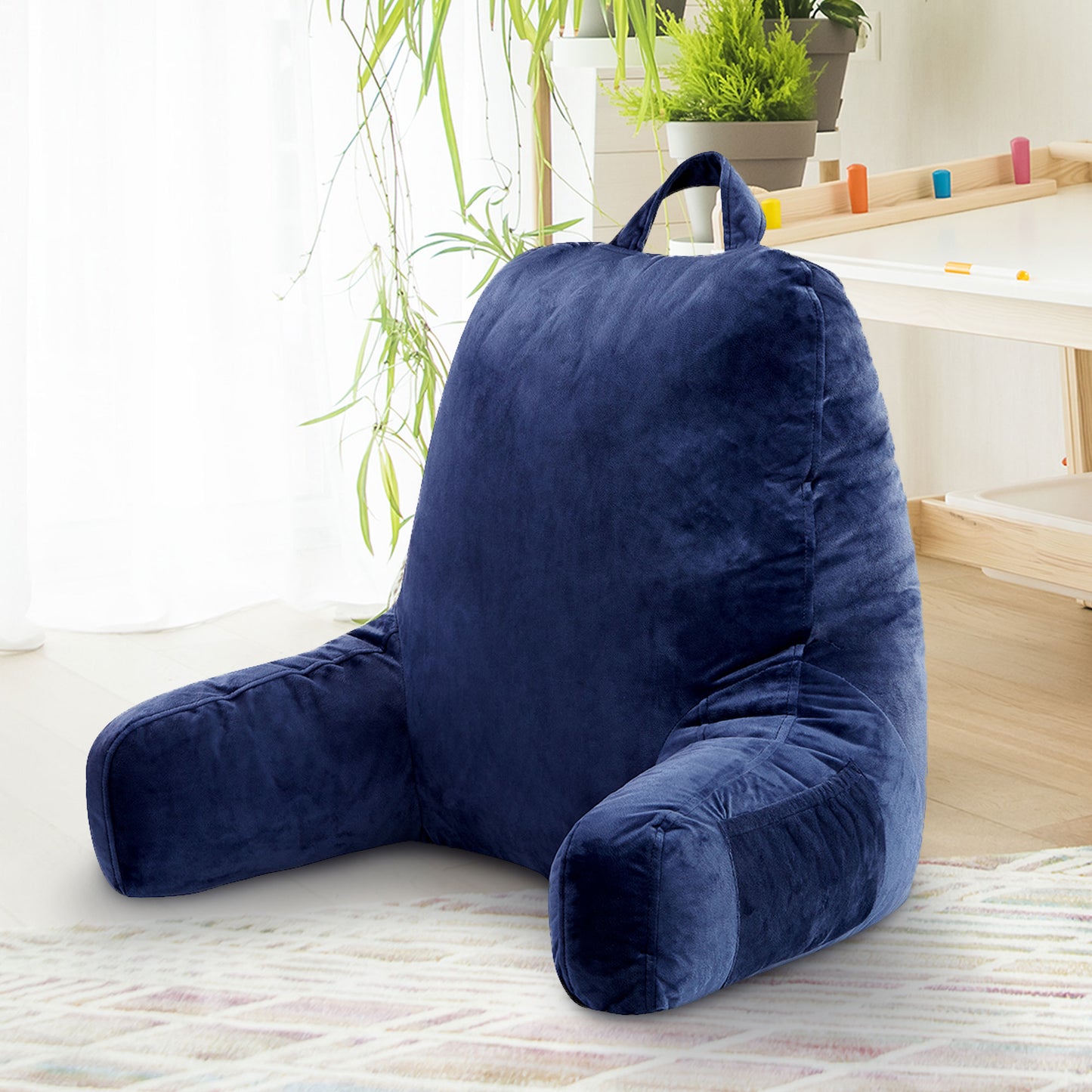Cheer Collection Kids Size Reading and Gaming Pillow with Armrest - Plush Fiber Filled Backrest Pillow