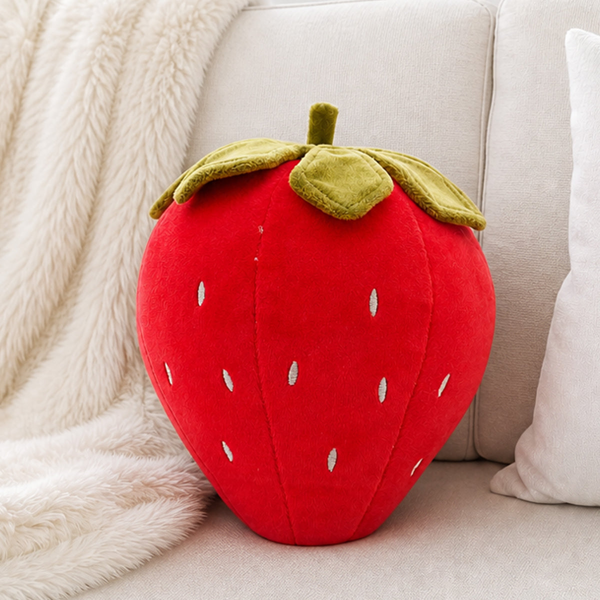 Cheer Collection Strawberry Shaped Plush Throw Pillow with Ultra Soft Huggable Cushioning for Cozy Home Decor