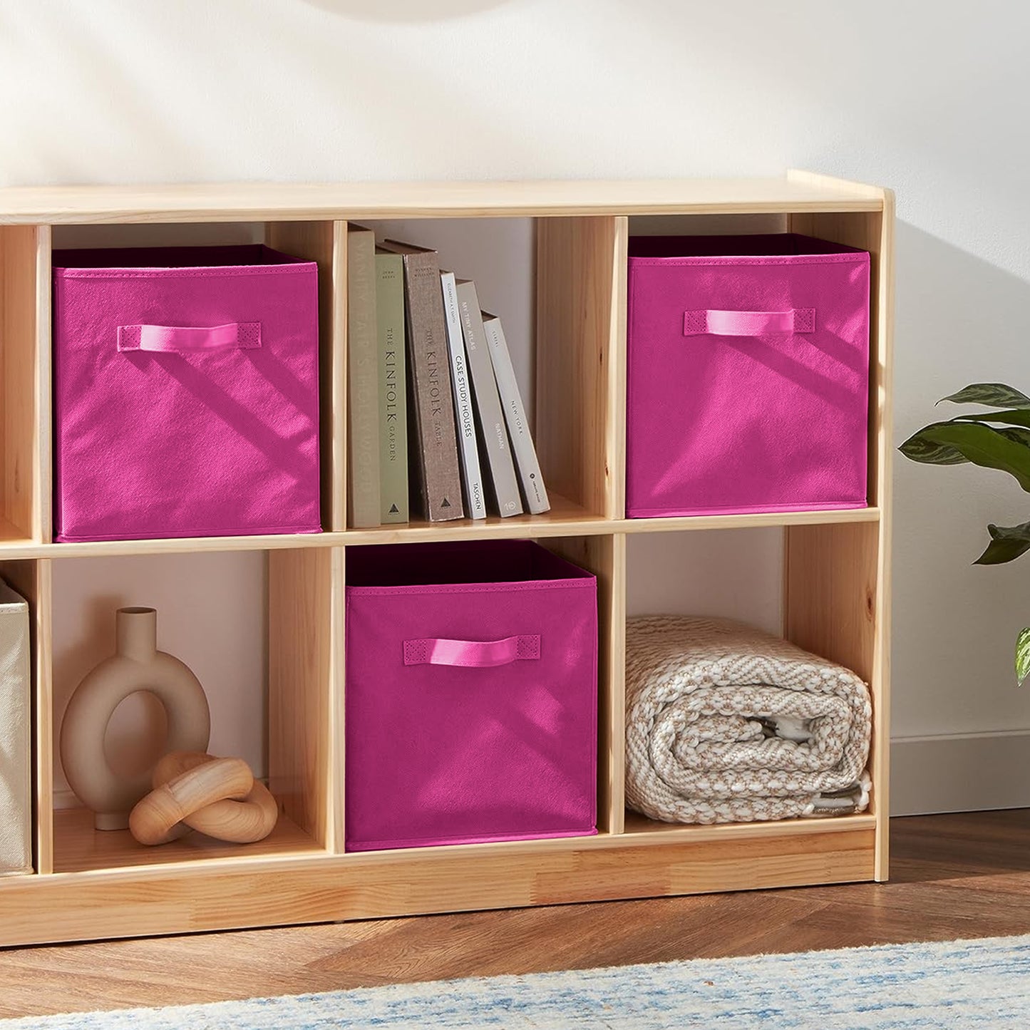 Cheer Collection Fabric Storage Cubes with Handles 6 Pack Collapsible Shelf Organizer Bins