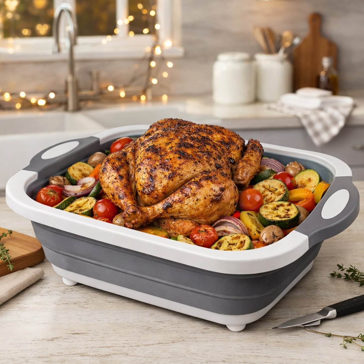 Cheer Collection Collapsible BBQ Prep Tub and Cutting Board 3 in 1 Travel Friendly Wash Chop Serve