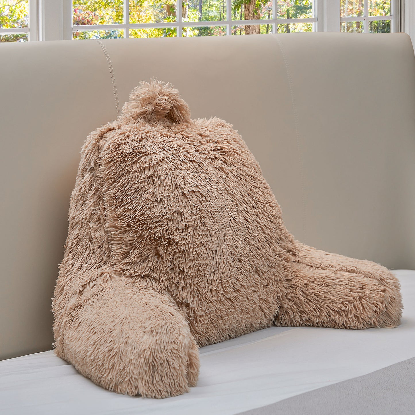 Cheer Collection Fluffy Reading Pillow - Long Shaggy Hair TV and Gaming Pillow with Armrest