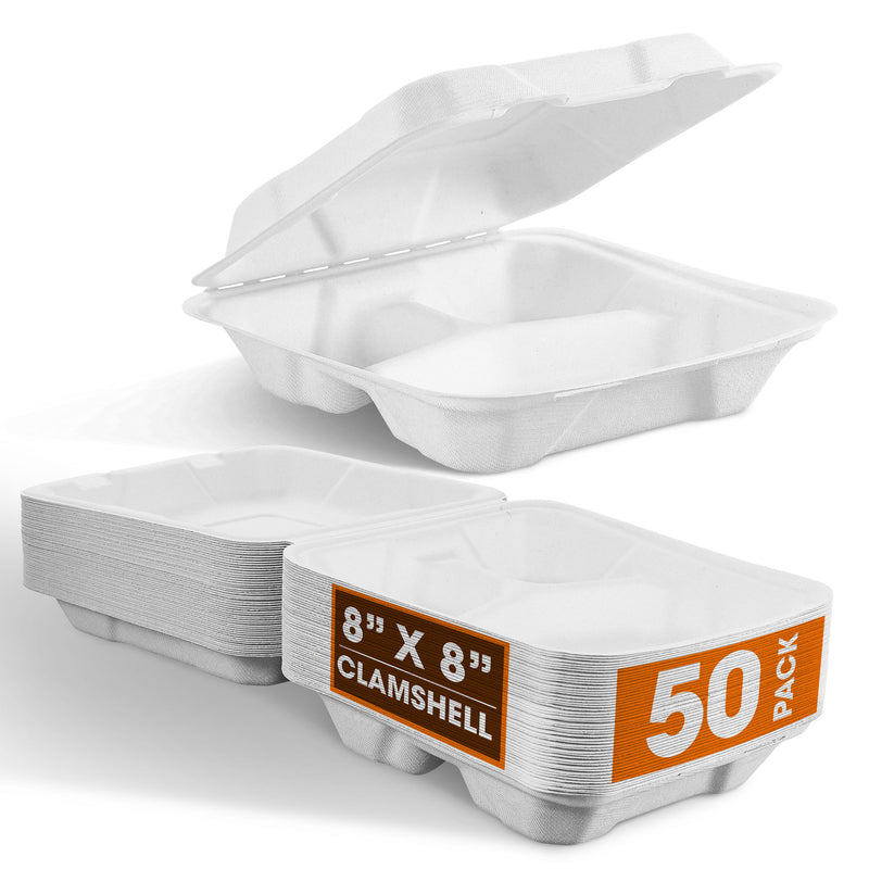 Cheer Collection 8x8 Compostable Eco Friendly Microwavable Clamshell Containers