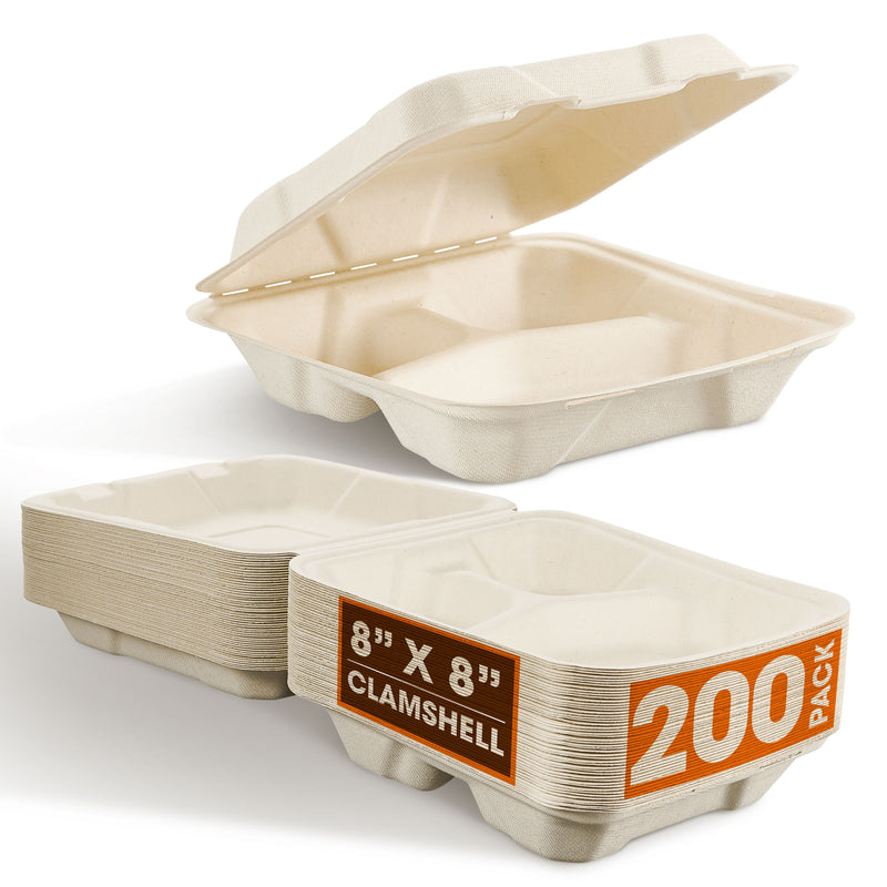 Cheer Collection 8x8 Compostable Takeout Containers - Eco Friendly Microwavable & Biodegradable