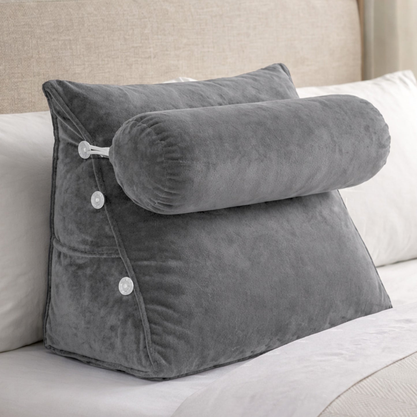 Cheer Collection Wedge Shaped Back Support Pillow and Bed Rest Cushion for Reading, Gaming, Watching - with Adjustable Neck Pillow