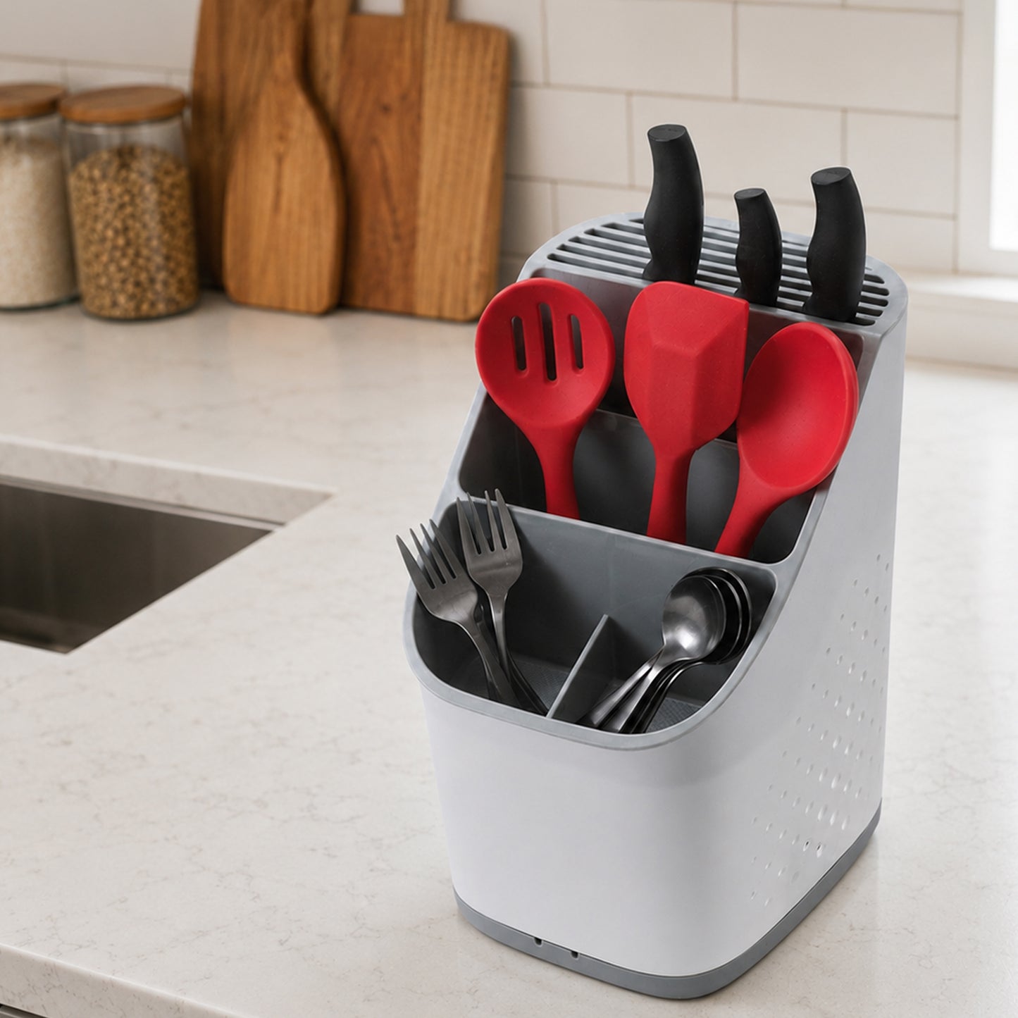 Cheer Collection Utensil Organizer Caddy and Drying Rack with Drip Tray