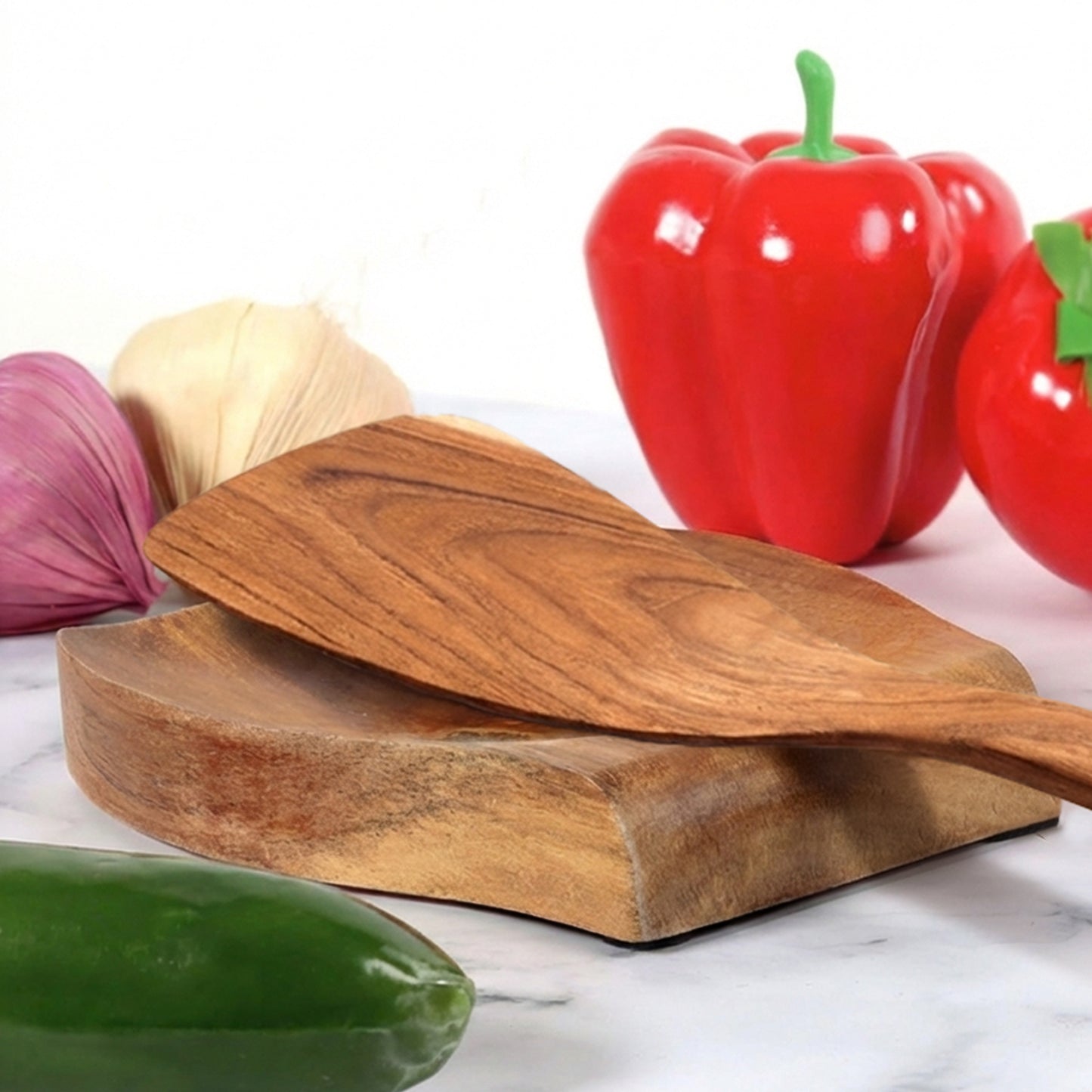 Cheer Collection Teak Wood Spoon Rest for Kitchen Counter with Non Slip Base