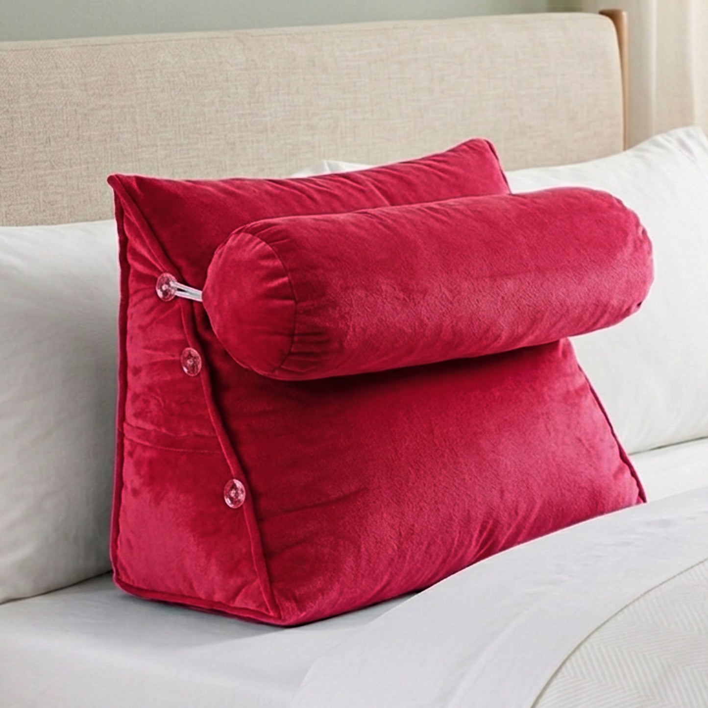Cheer Collection Wedge Shaped Back Support Pillow and Bed Rest Cushion for Reading, Gaming, Watching - with Adjustable Neck Pillow