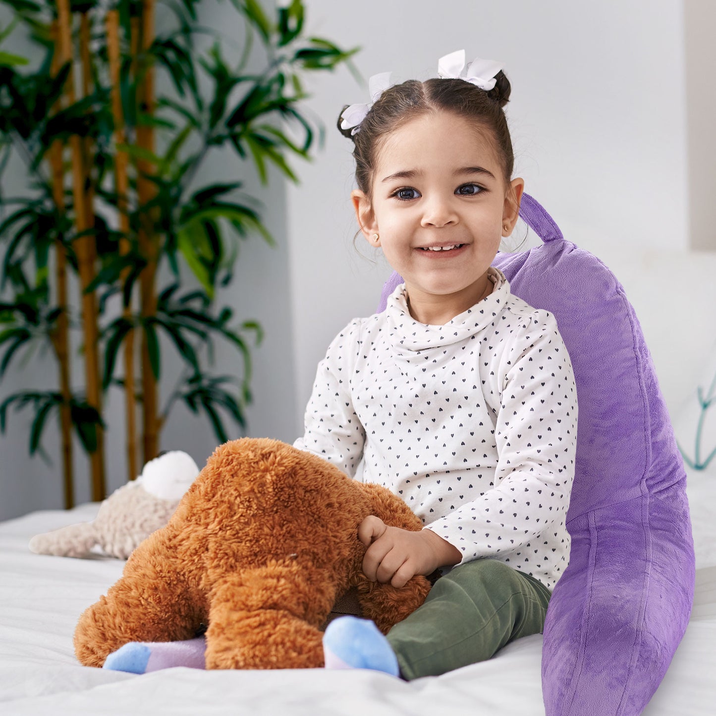 Cheer Collection Kids Size Reading Pillow with Arms for Sitting Up in Bed