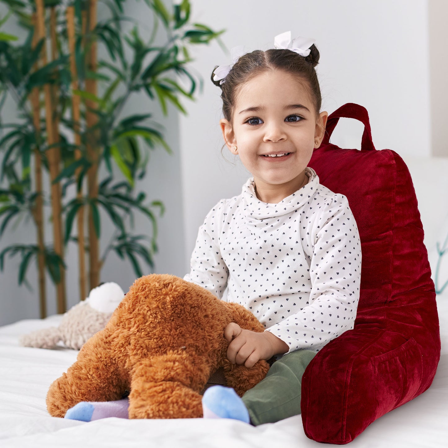Cheer Collection Kids Size Reading Pillow with Arms for Sitting Up in Bed