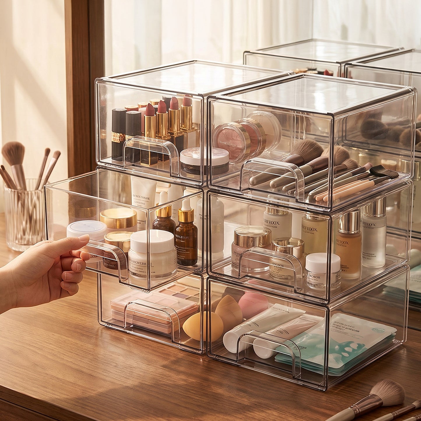 Cheer Collection Clear Stackable Storage Drawer Organizers, Set of 6