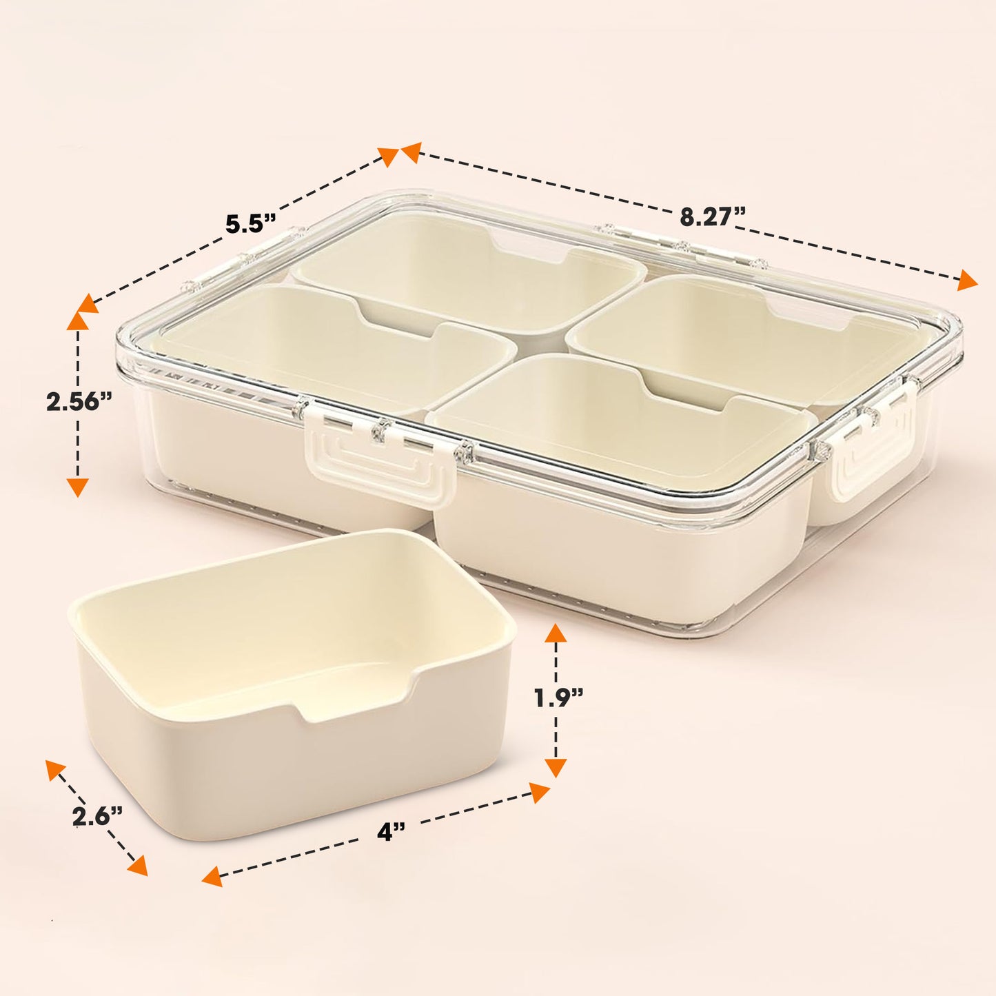 Cheer Collection 4 Compartment Airtight Food Storage Container with Nested Snack Boxes