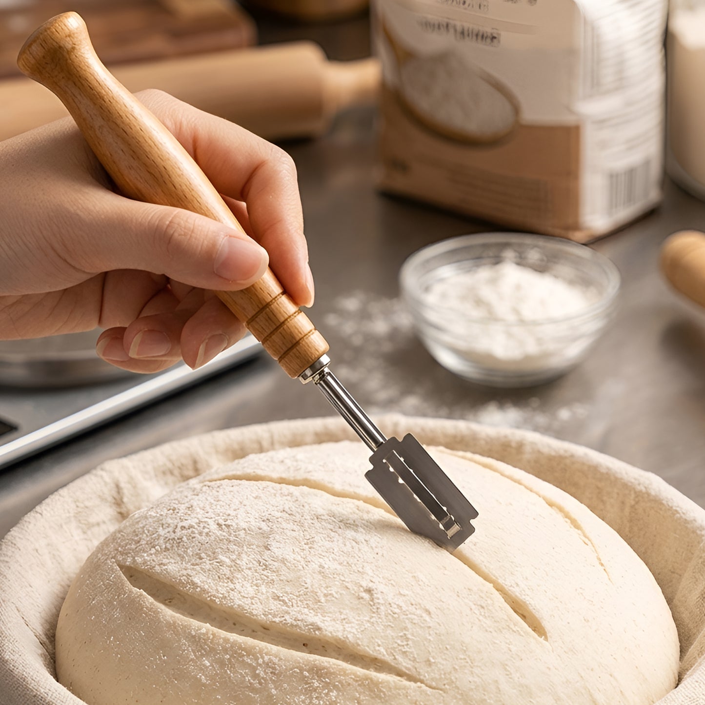 Cheer Collection Artisan Bread Lame Scoring Tool with Wooden Handle & Protective Cover