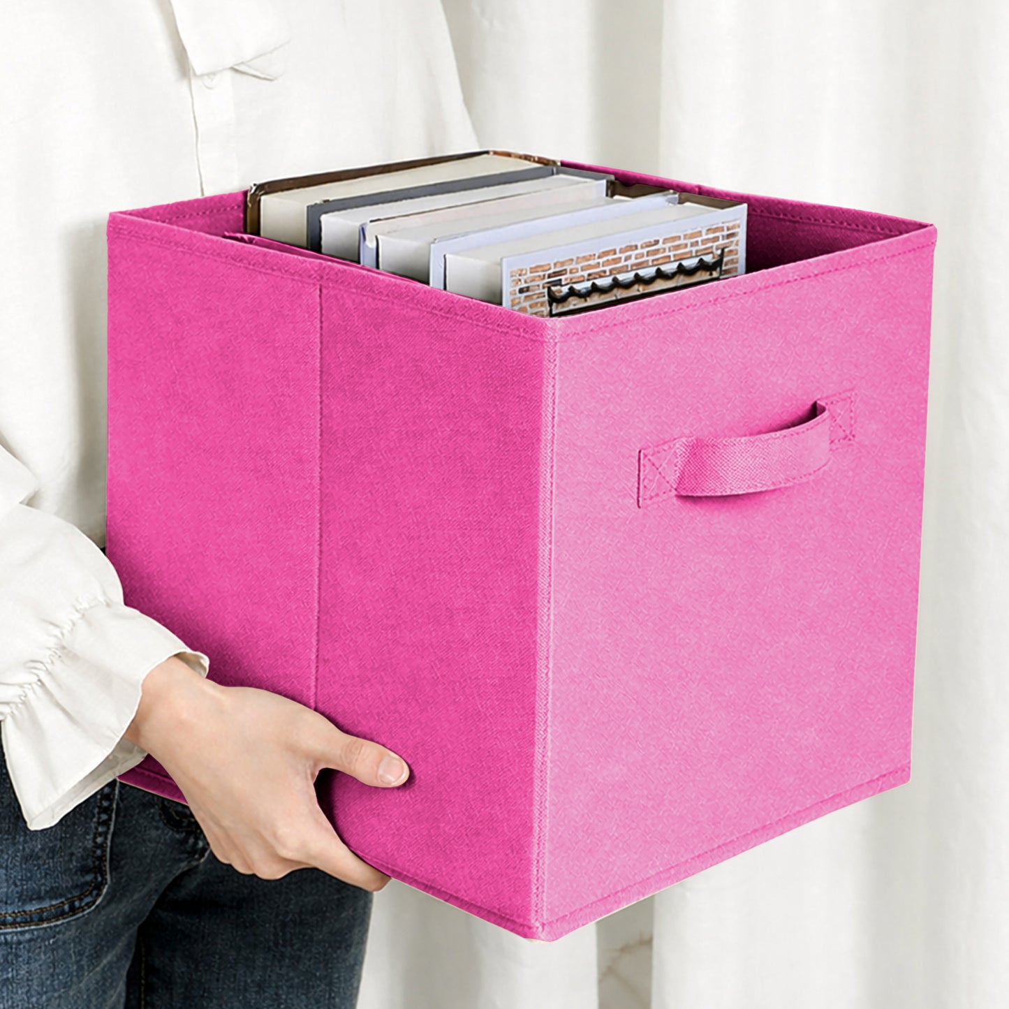 Cheer Collection Fabric Storage Cubes with Handles 6 Pack Collapsible Shelf Organizer Bins