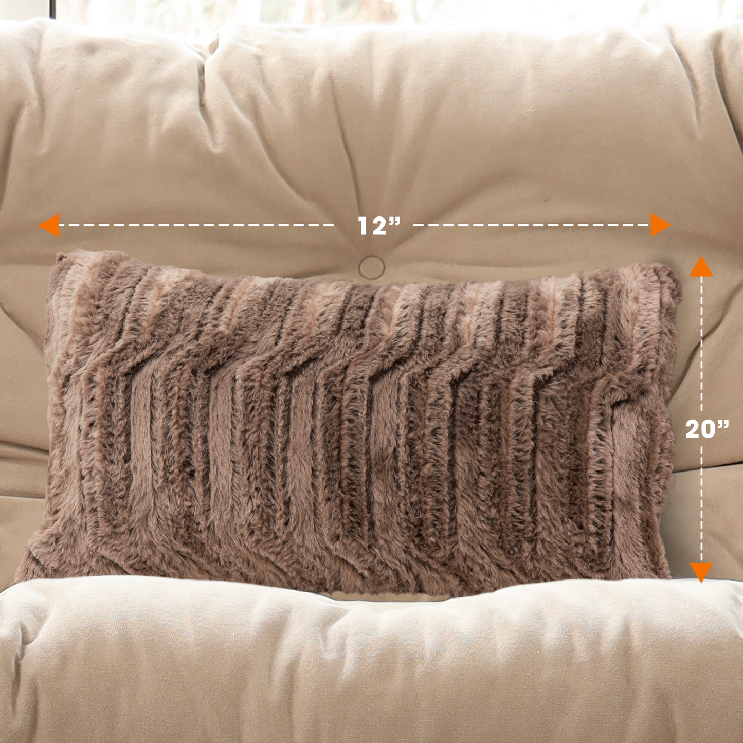 Cheer Collection Decorative Faux Fur Throw Pillow  with Inserts - Luxuriously Soft Bamboo Design Accent Pillows – 12” x 20” - Set of 2