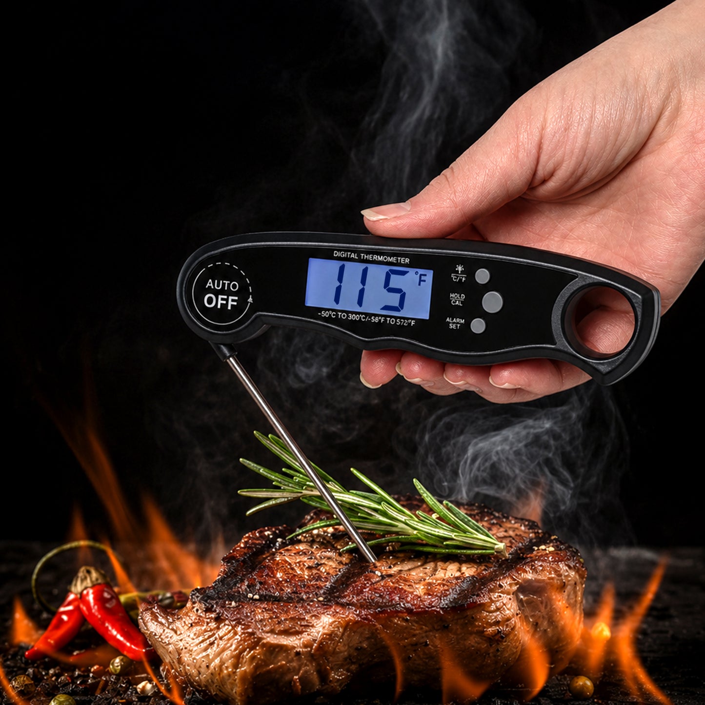 Cheer Collection Digital Meat Thermometer, Instant Read Food Thermometer with Backlight LCD Screen, Foldable Cooking Thermometer for BBQ and Kitchen