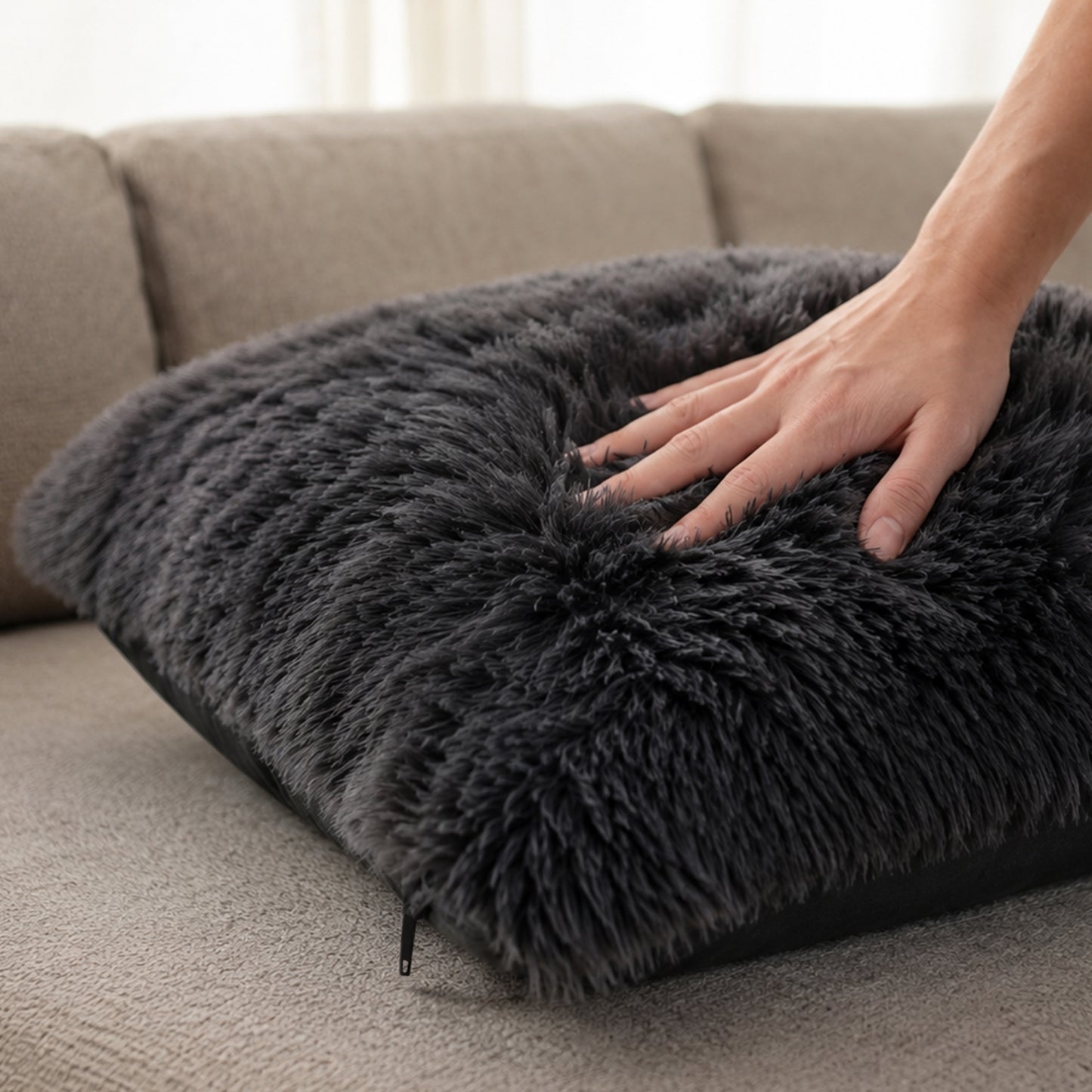 Cheer Collection Set of 2 Shaggy Long Hair Throw Pillows | Super Soft and Plush Faux Fur Accent Pillows - 18 x 18 inches