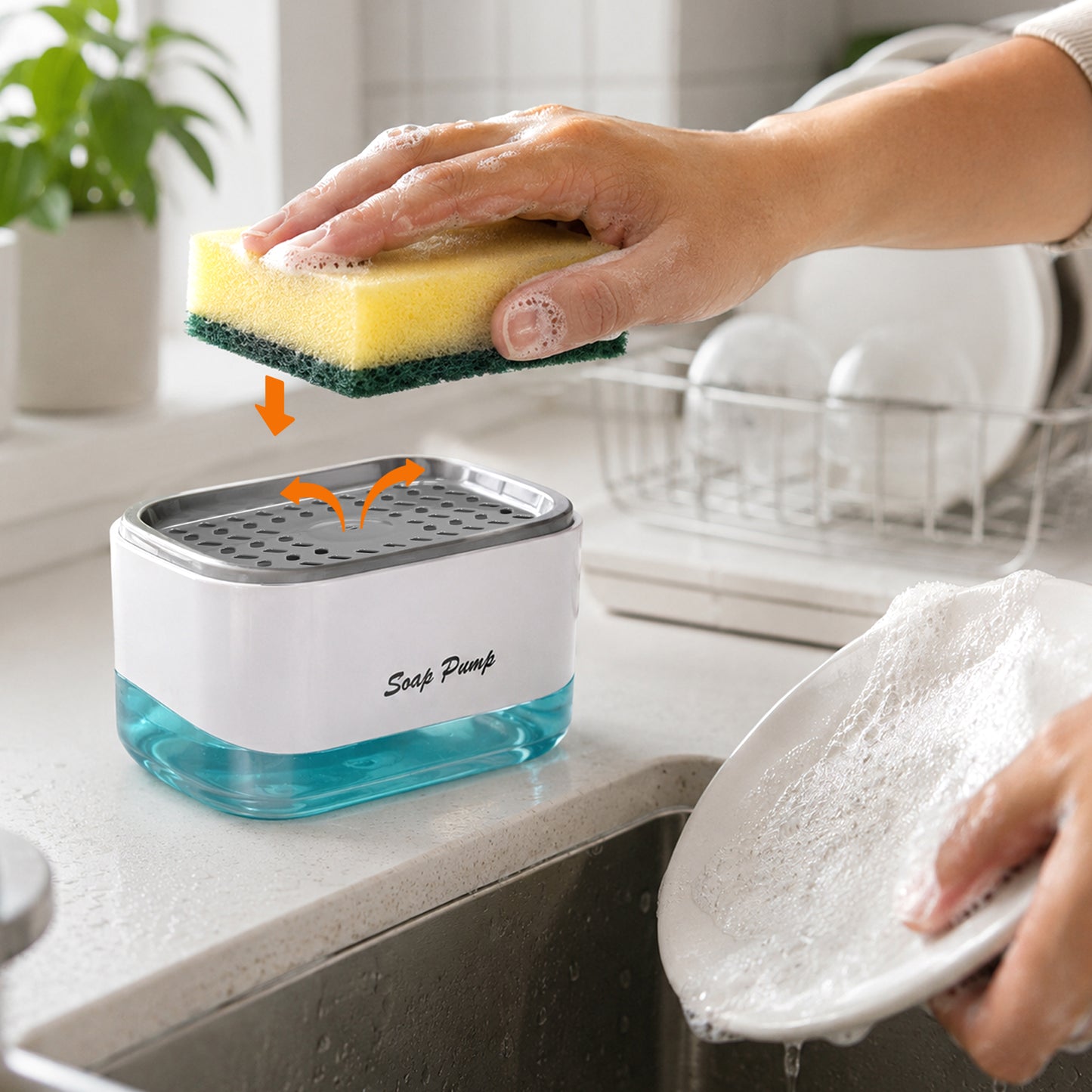 Cheer Collection Dish Soap Dispenser and Sponge Holder