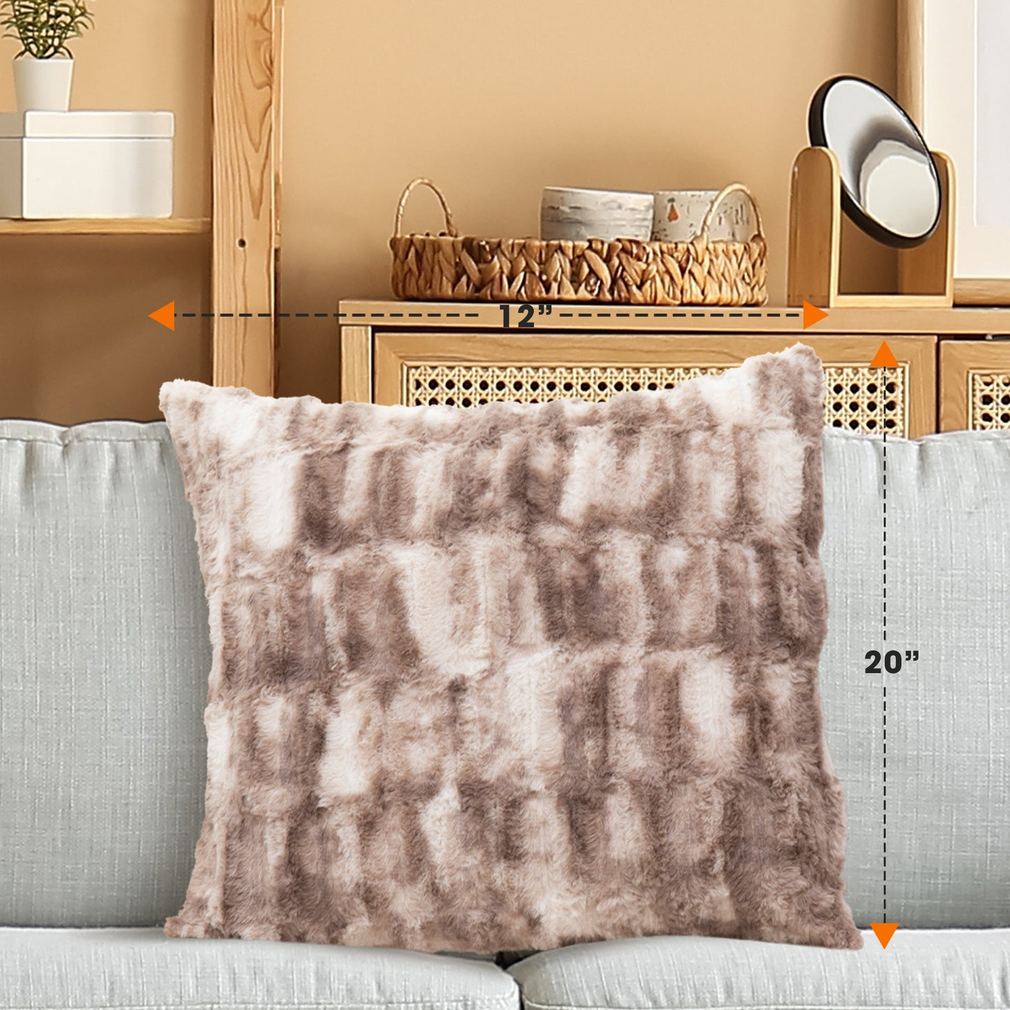 Cheer Collection Decorative Faux Fur Throw Pillow with Inserts – Luxuriously Soft Bamboo Design Accent Pillows – 18” x 18” - Set of 2