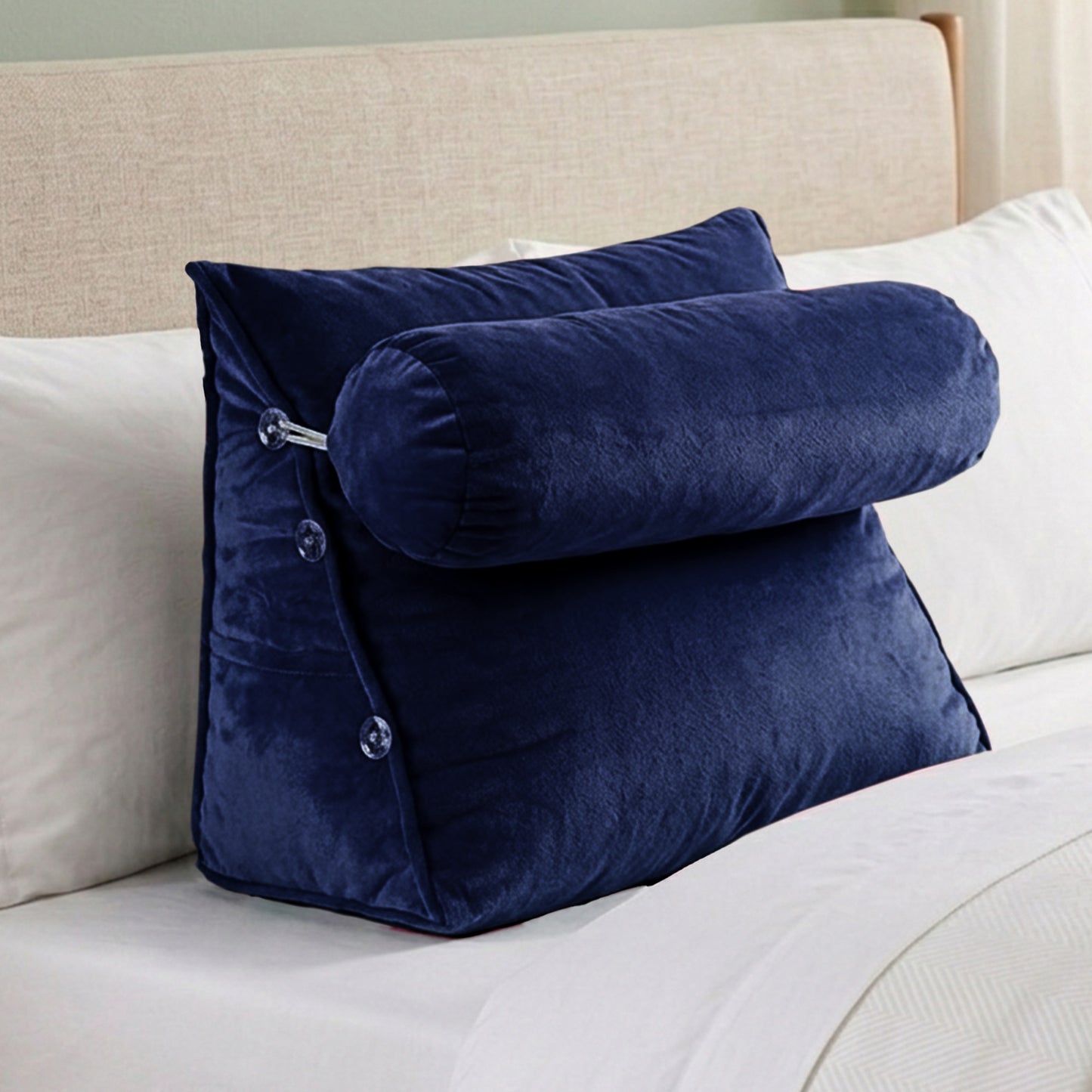 Cheer Collection Wedge Shaped Back Support Pillow and Bed Rest Cushion for Reading, Gaming, Watching - with Adjustable Neck Pillow