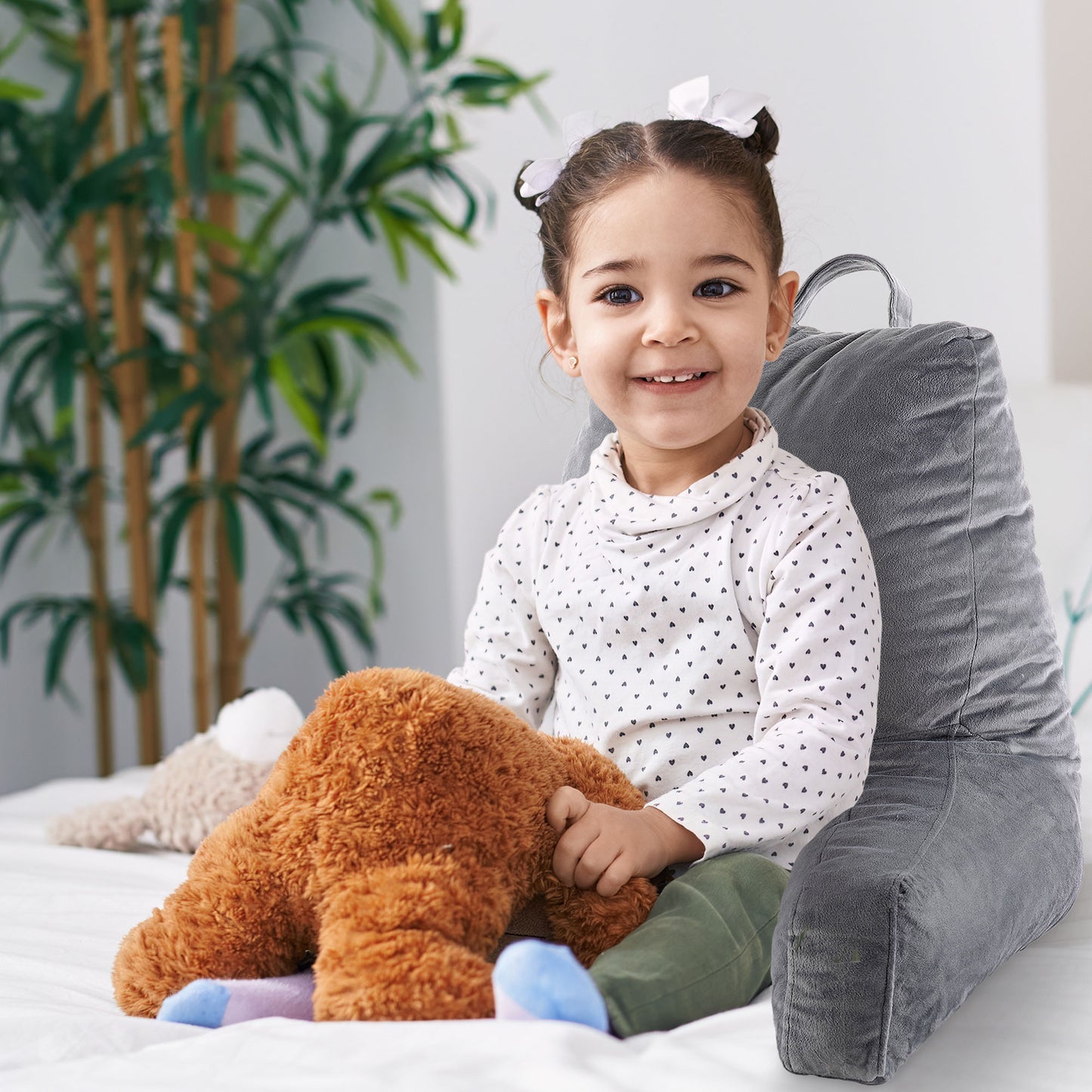 Cheer Collection Kids Size Reading Pillow with Arms for Sitting Up in Bed