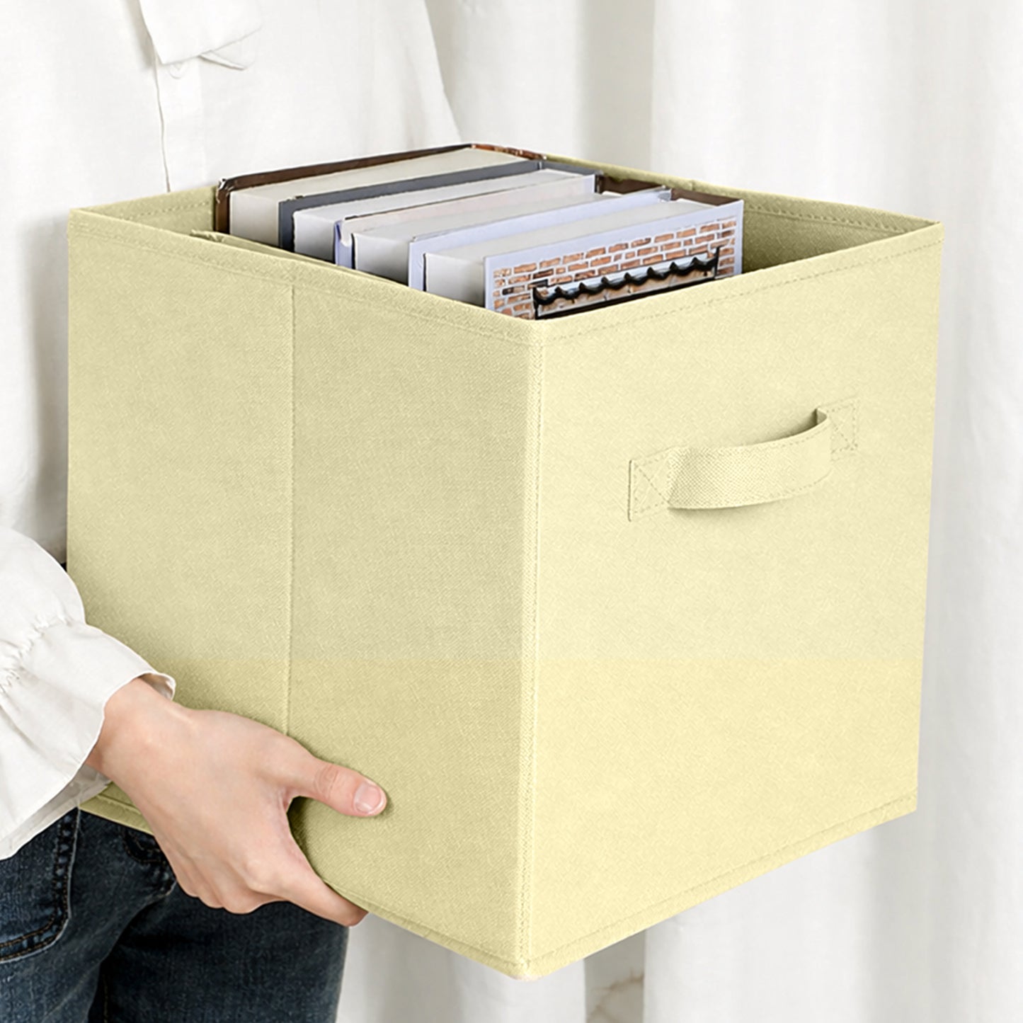 Cheer Collection Fabric Storage Cubes with Handles 6 Pack Collapsible Shelf Organizer Bins