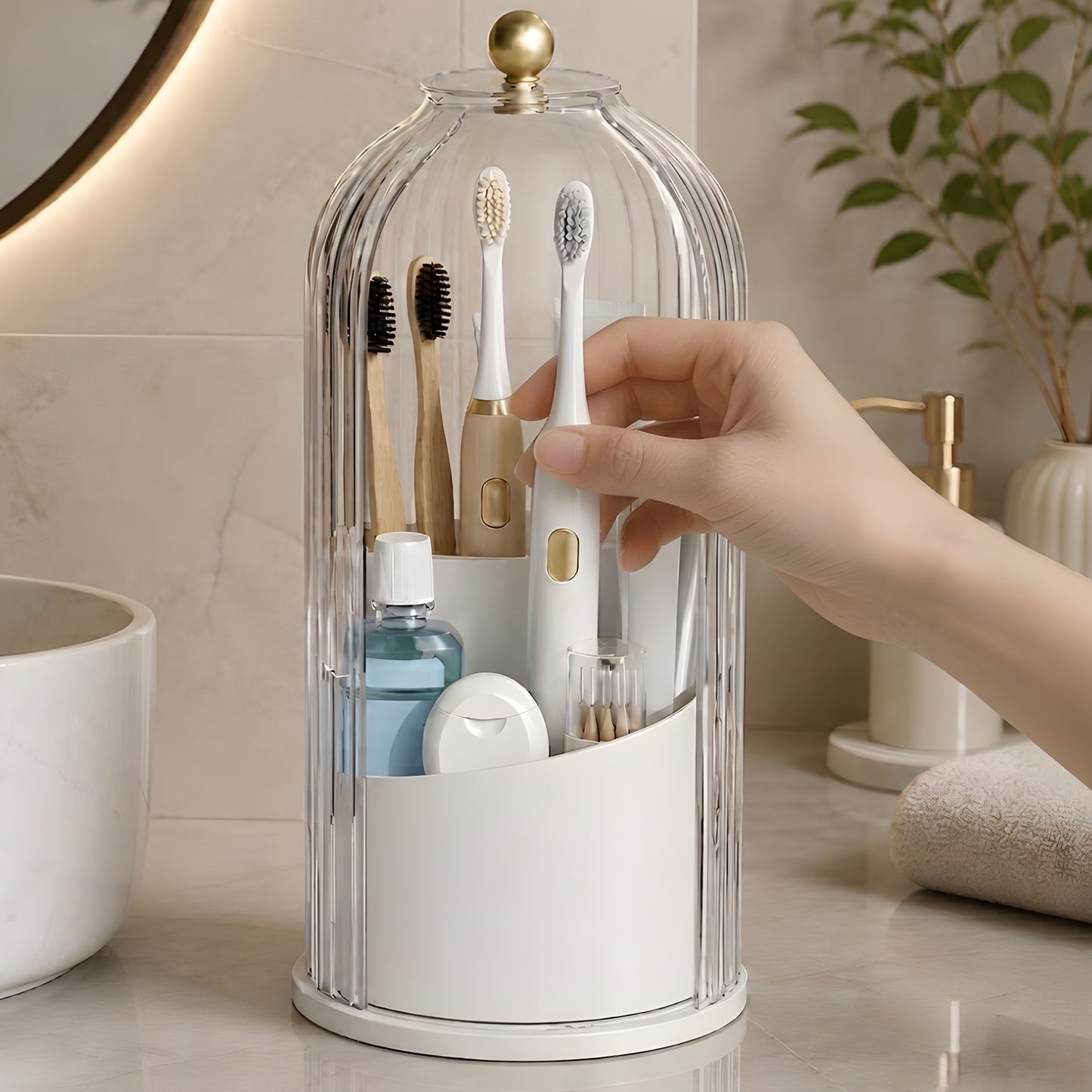 Cheer Collection Rotating Covered Toothbrush & Bathroom Counter Organizer