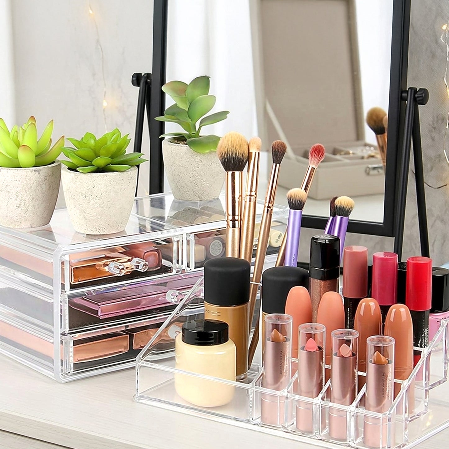 Cheer Collection Clear Makeup Organizer with 4 Drawers & 16 Compartments