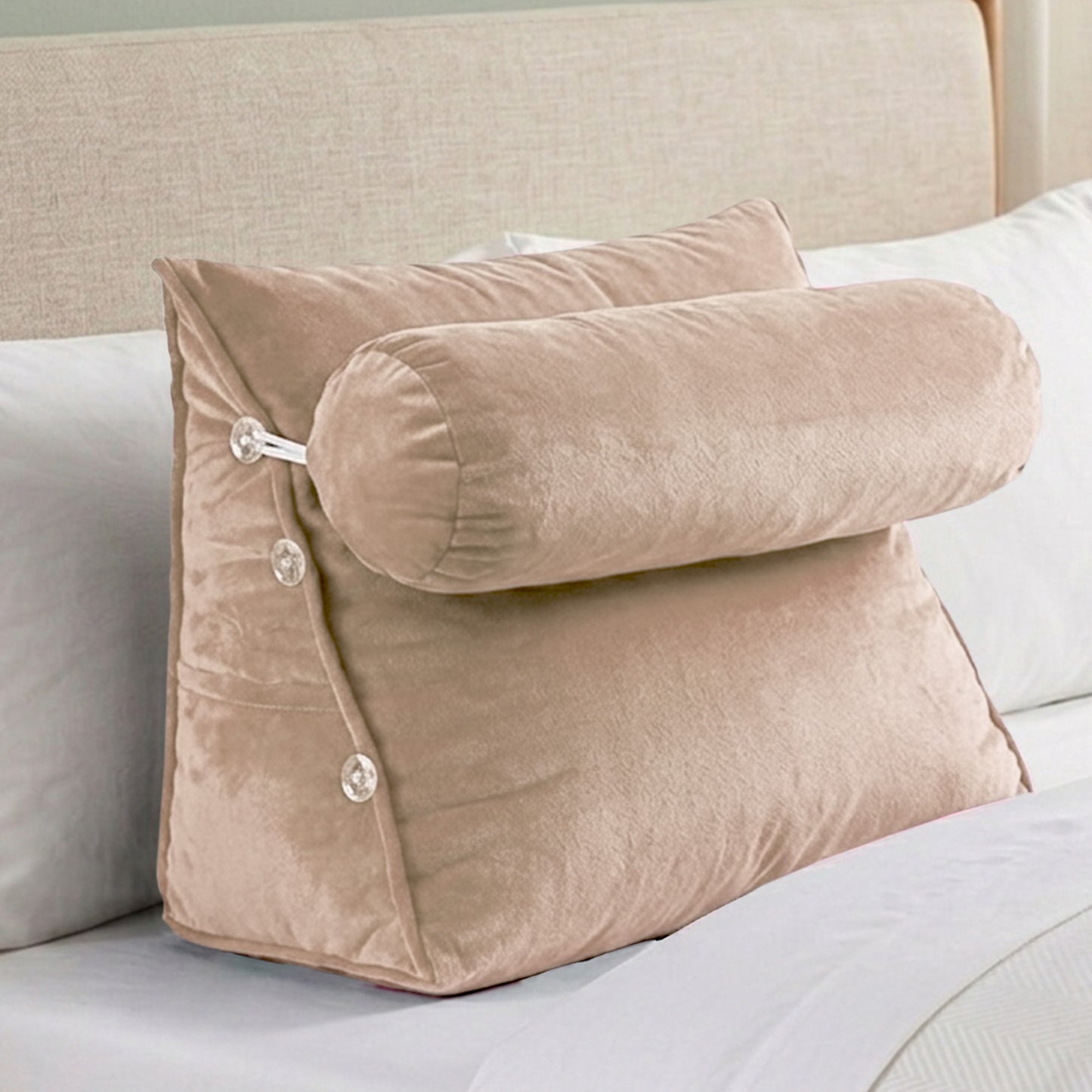 Cheer Collection Wedge Shaped Back Support Pillow and Bed Rest Cushion for Reading, Gaming, Watching - with Adjustable Neck Pillow