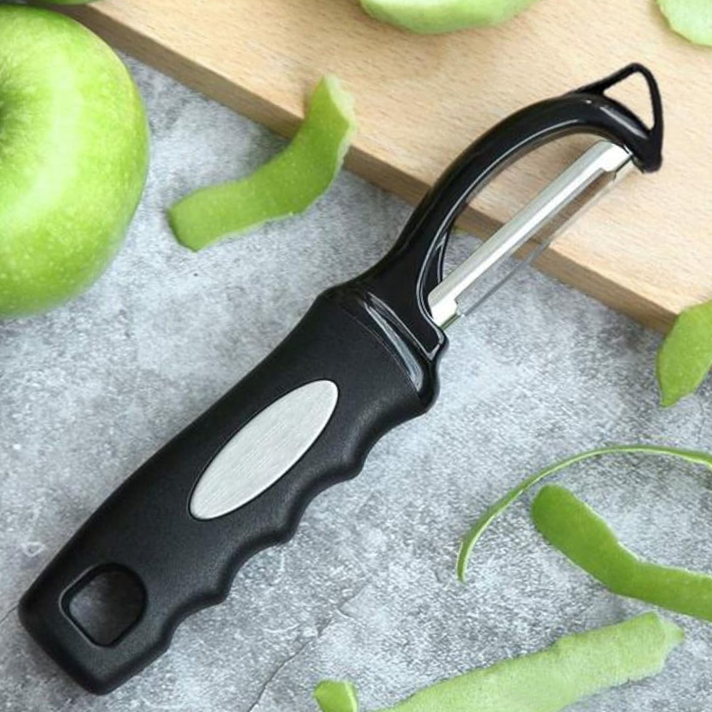 Cheer Collection Swivel Vegetable Peeler with Stainless Steel Twin Blades Black