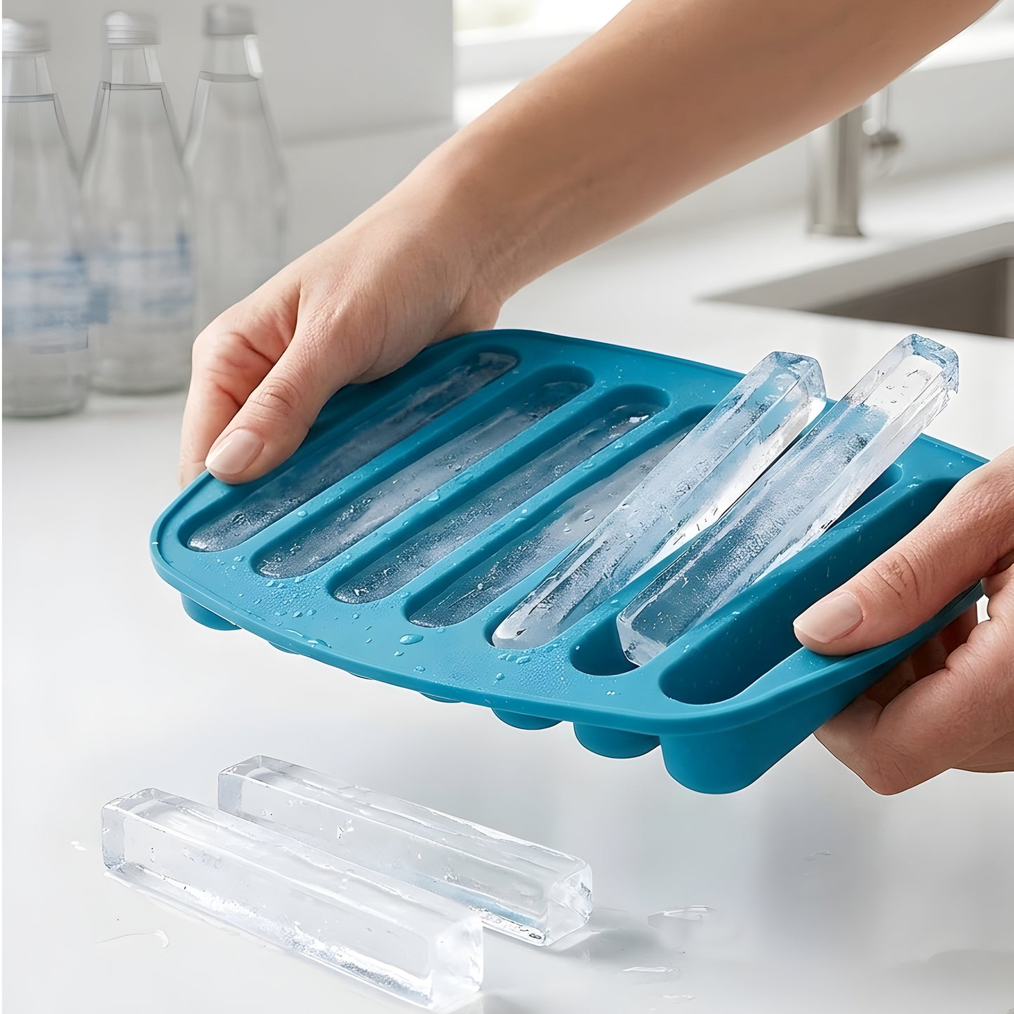 Cheer Collection Silicone Ice Stick Tray for Water Bottles - Easy Pop Out - Thin Ice Cube Mold for Sports and Water Bottles