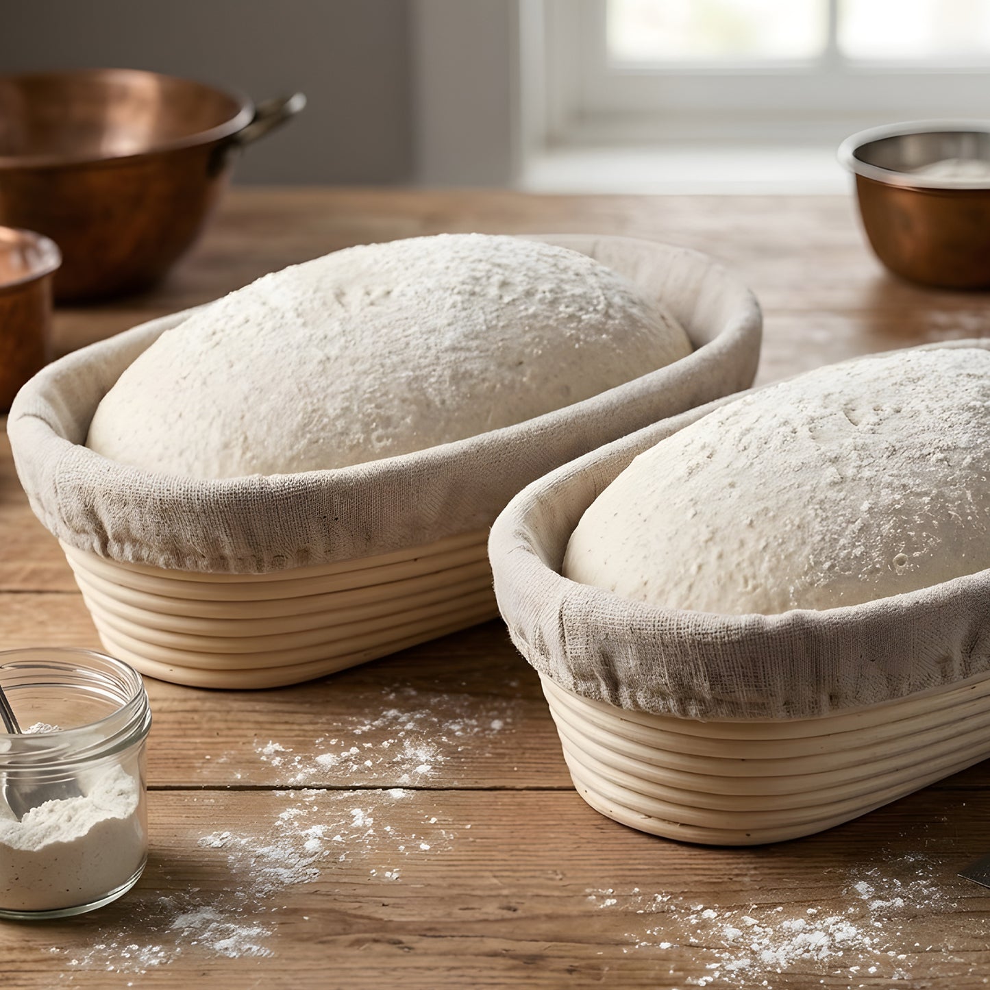 Cheer Collection Artisan Sourdough Banneton Proofing Basket with Linen Liner, Set of 2