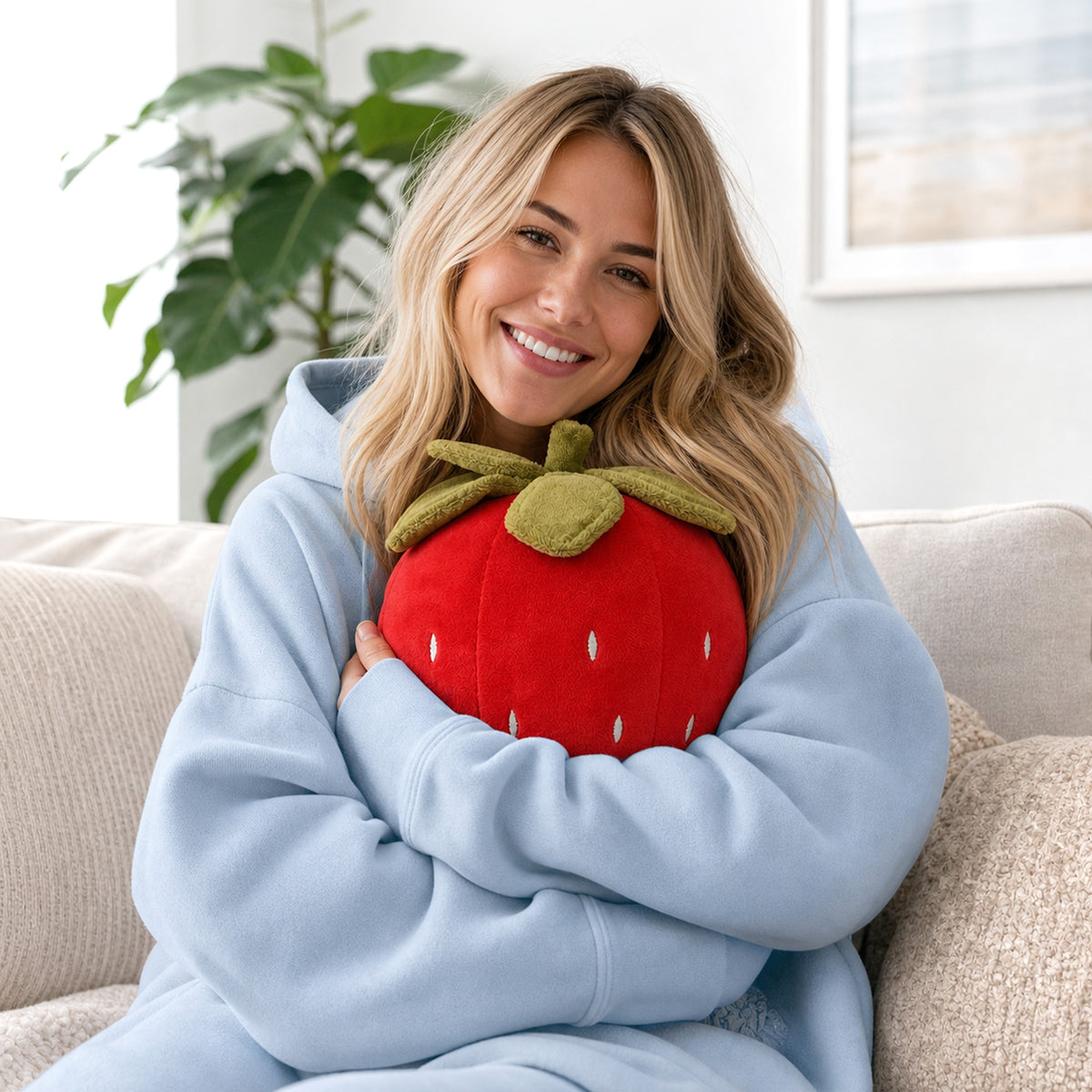 Cheer Collection Strawberry Shaped Plush Throw Pillow with Ultra Soft Huggable Cushioning for Cozy Home Decor
