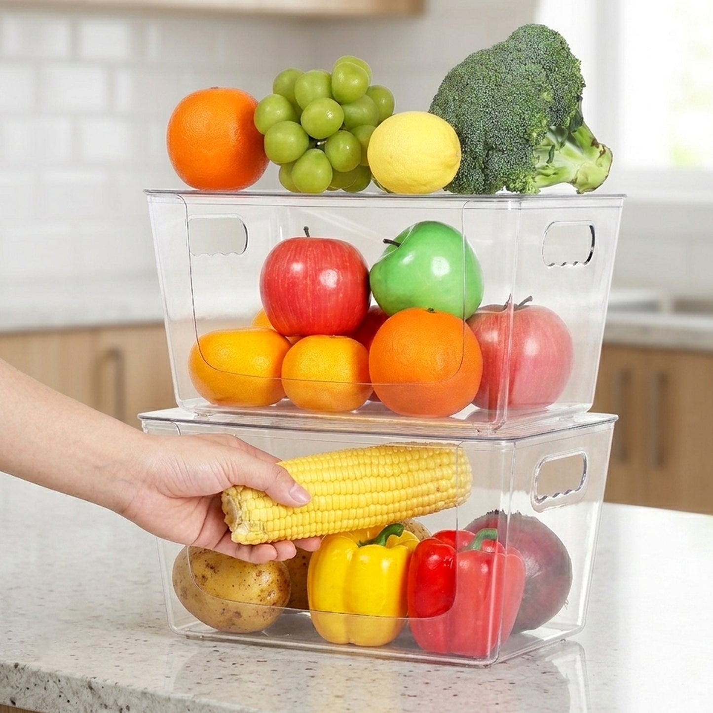 Cheer Collection Clear Stackable Storage Bins with Lids for Home Organization, Trash Bags & Pantry Storage, Set of 2