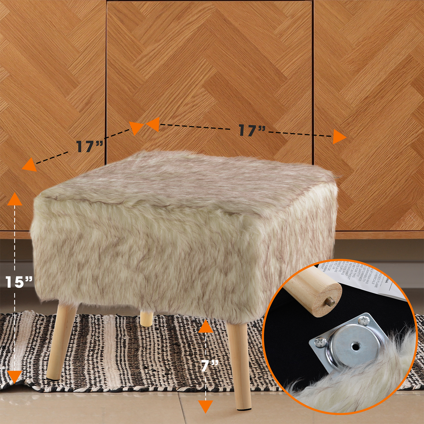 Cheer Collection Faux Fur Wood Leg Stool