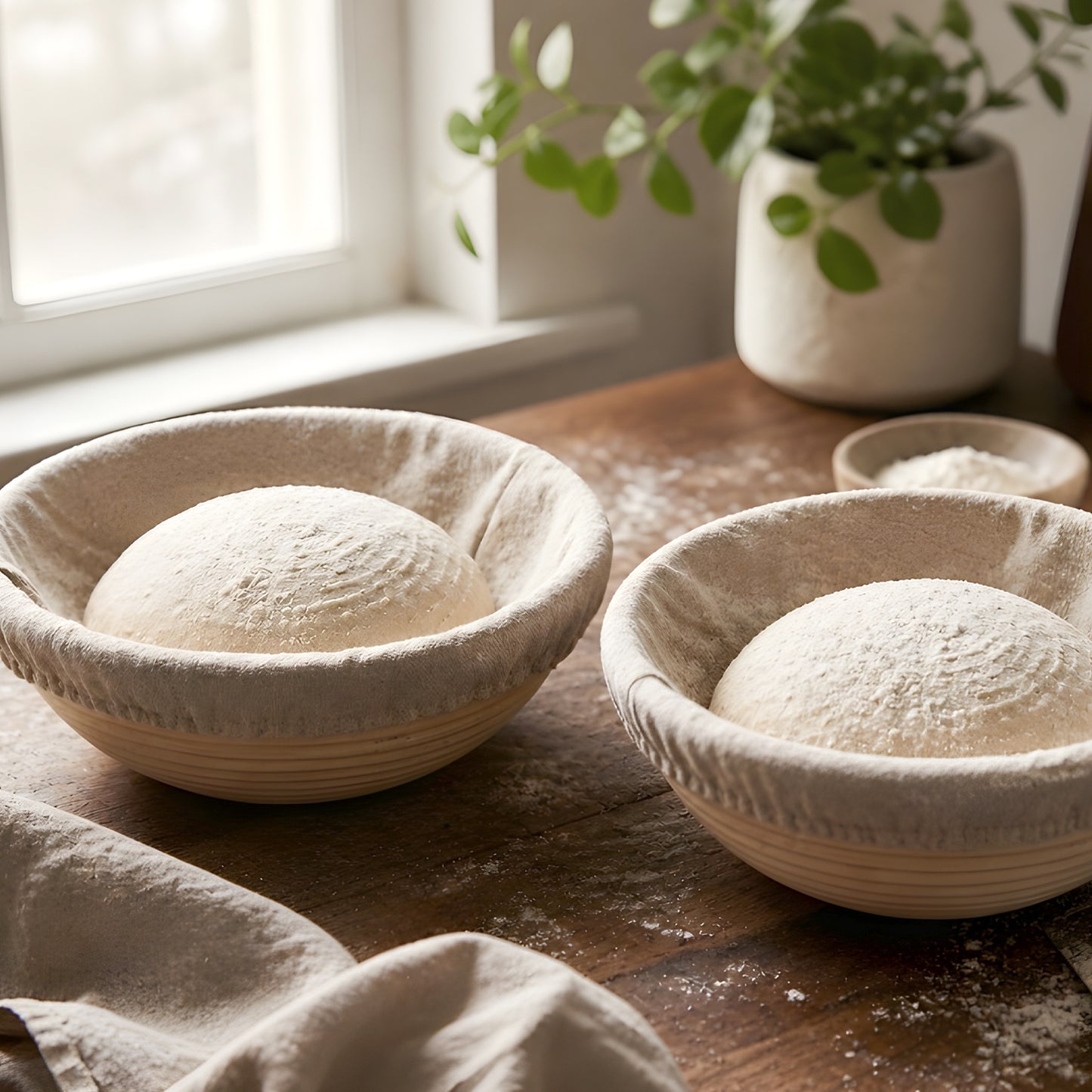 Cheer Collection Artisan Sourdough Banneton Proofing Basket with Linen Liner, Set of 2