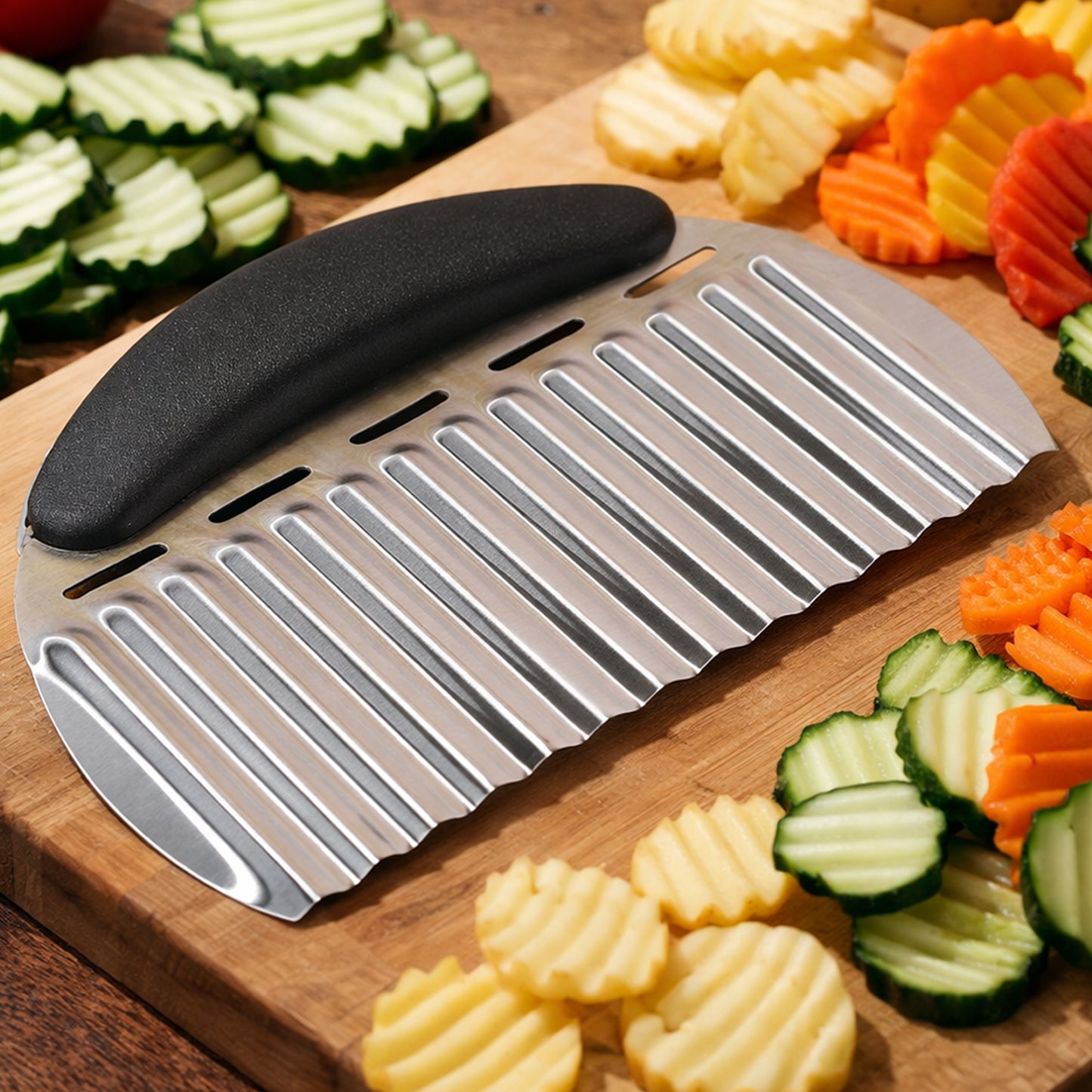 Cheer Collection Stainless Steel Crinkle Cutter for Wavy Fries and Vegetable Slicing