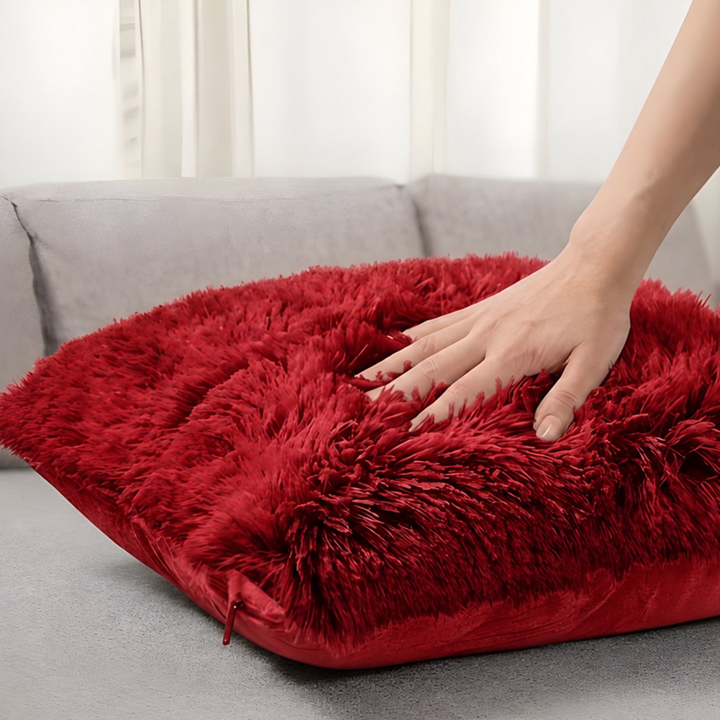Cheer Collection Set of 2 Shaggy Long Hair Throw Pillows | Super Soft and Plush Faux Fur Accent Pillows - 18 x 18 inches