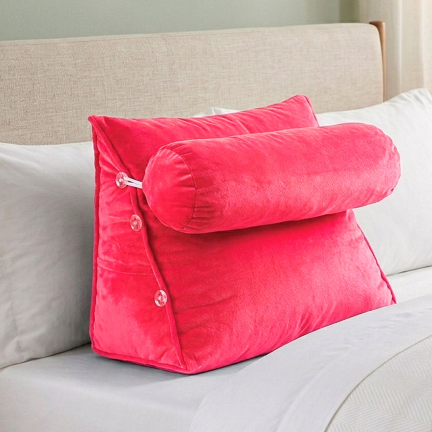 Cheer Collection Wedge Shaped Back Support Pillow and Bed Rest Cushion for Reading, Gaming, Watching - with Adjustable Neck Pillow