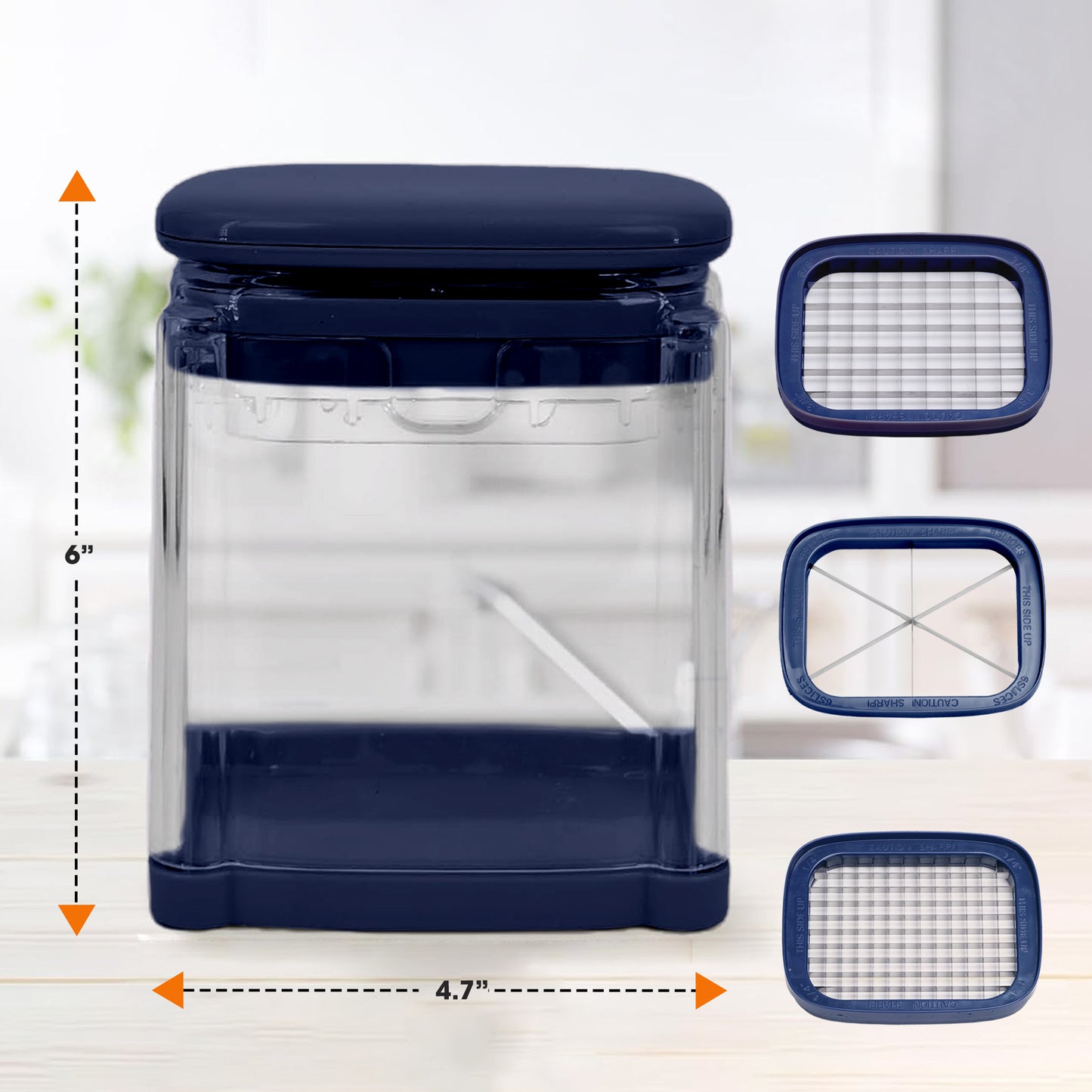 Cheer Collection Vegetable Chop Box with 3 Interchangeable Blades, Navy Blue