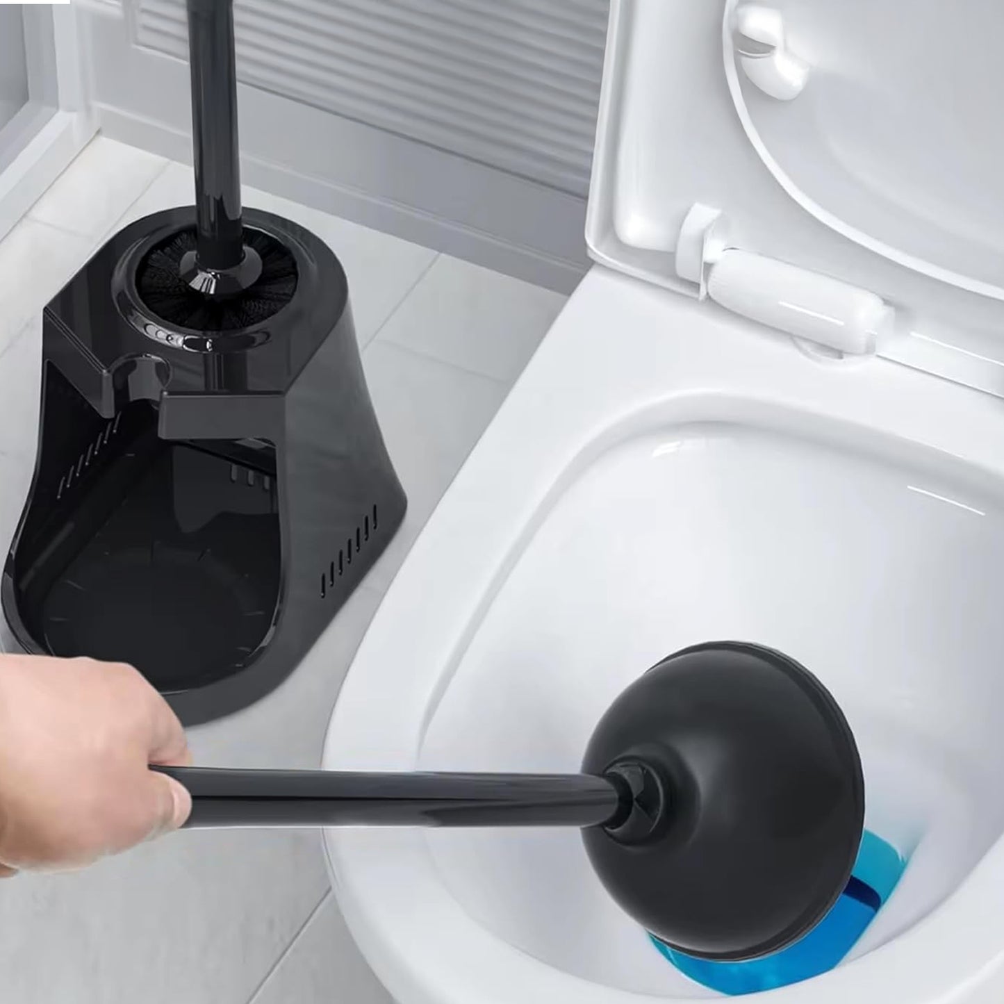 Cheer Collection Dual Action Toilet Plunger and Bowl Brush Set with Compact Storage Holder