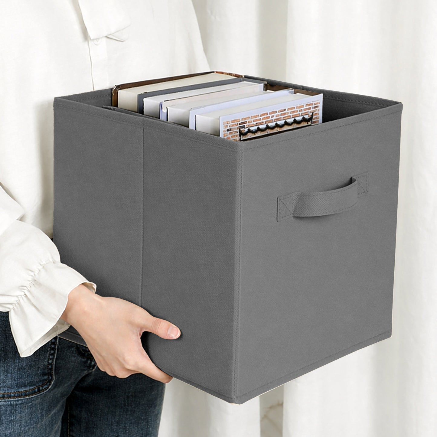 Cheer Collection Fabric Storage Cubes with Handles 6 Pack Collapsible Shelf Organizer Bins