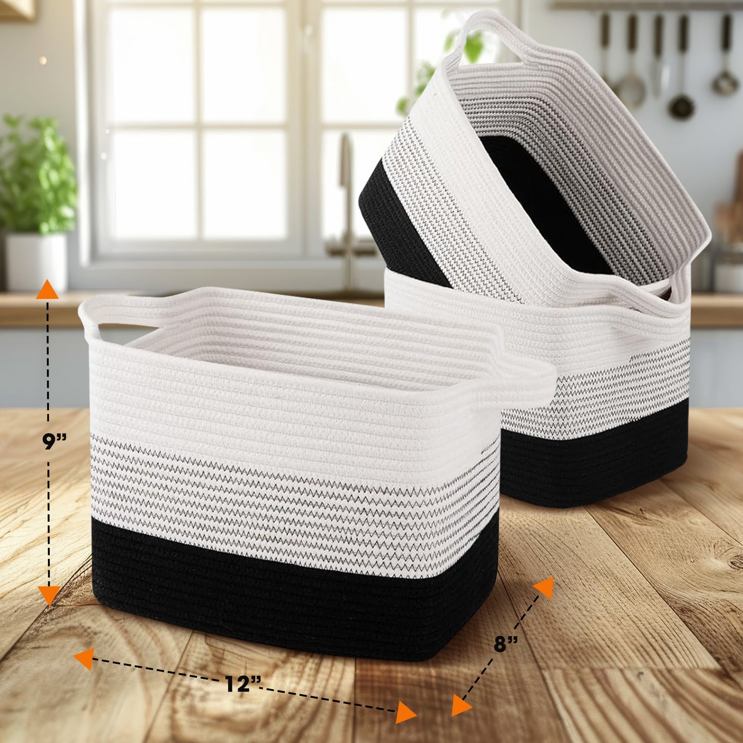 Cheer Collection 3-Pack Cotton Rope Storage Baskets – Soft, Durable & Foldable for Home Organization