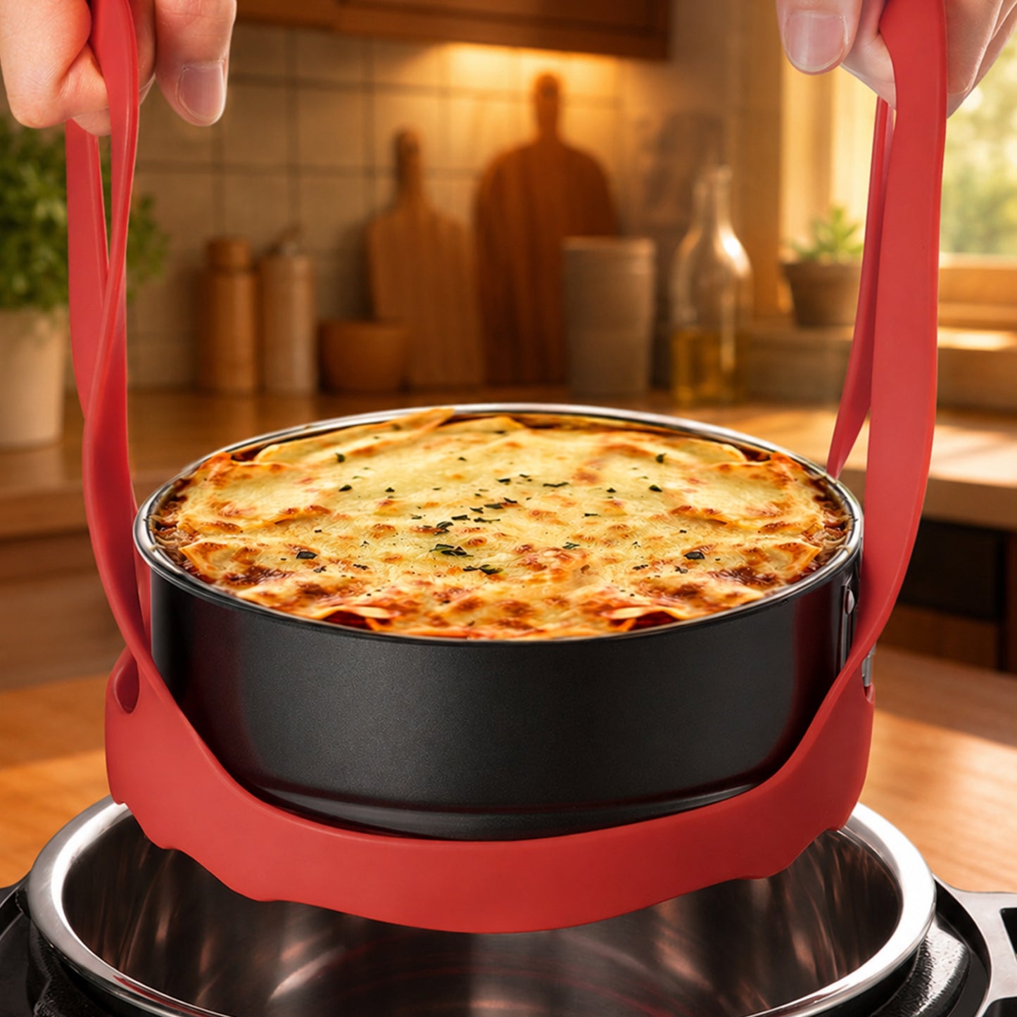 Cheer Collection Silicone Cooking Pot Lifter, Silicone Bakeware Sling for 3-Quart Pressure Cookers