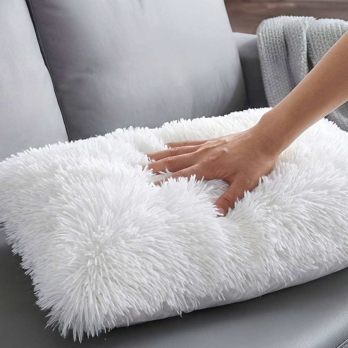 Cheer Collection  Shaggy Long Hair Throw Pillows - Super Soft and Plush Faux Fur Lumbar Accent Pillows - 12 x 20 - Set of 2
