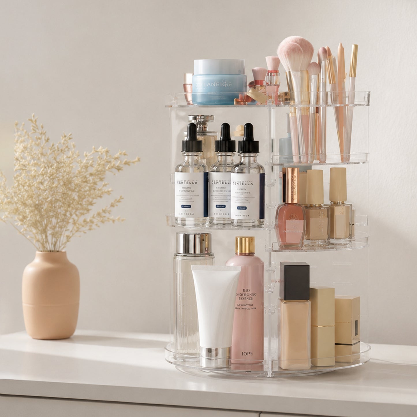 Cheer Collection Clear Rotating Skincare Organizer with 8 Adjustable Layers