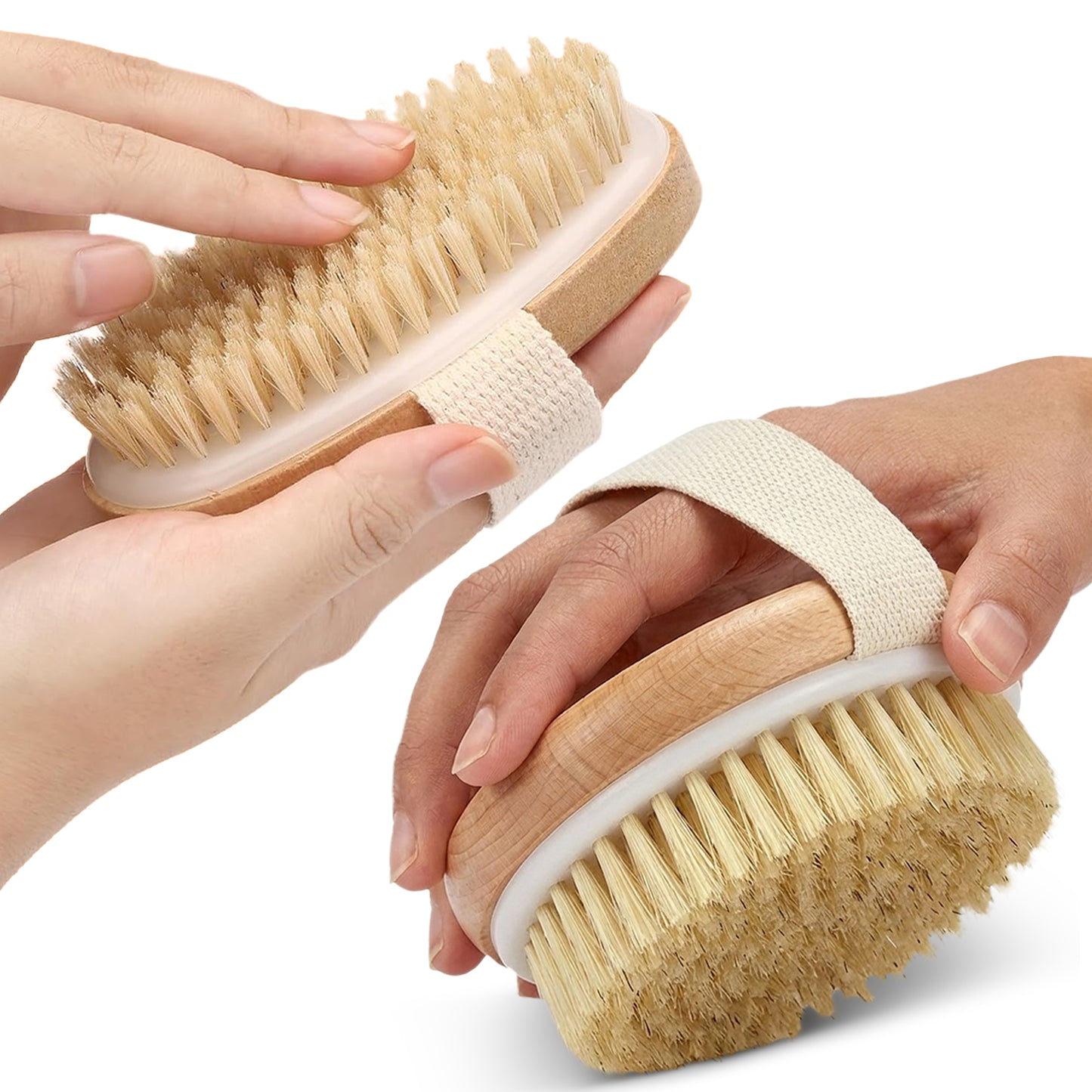 Cheer Collection Natural Bristle Exfoliating Body Brush Set for Daily Care with Comfort Grip