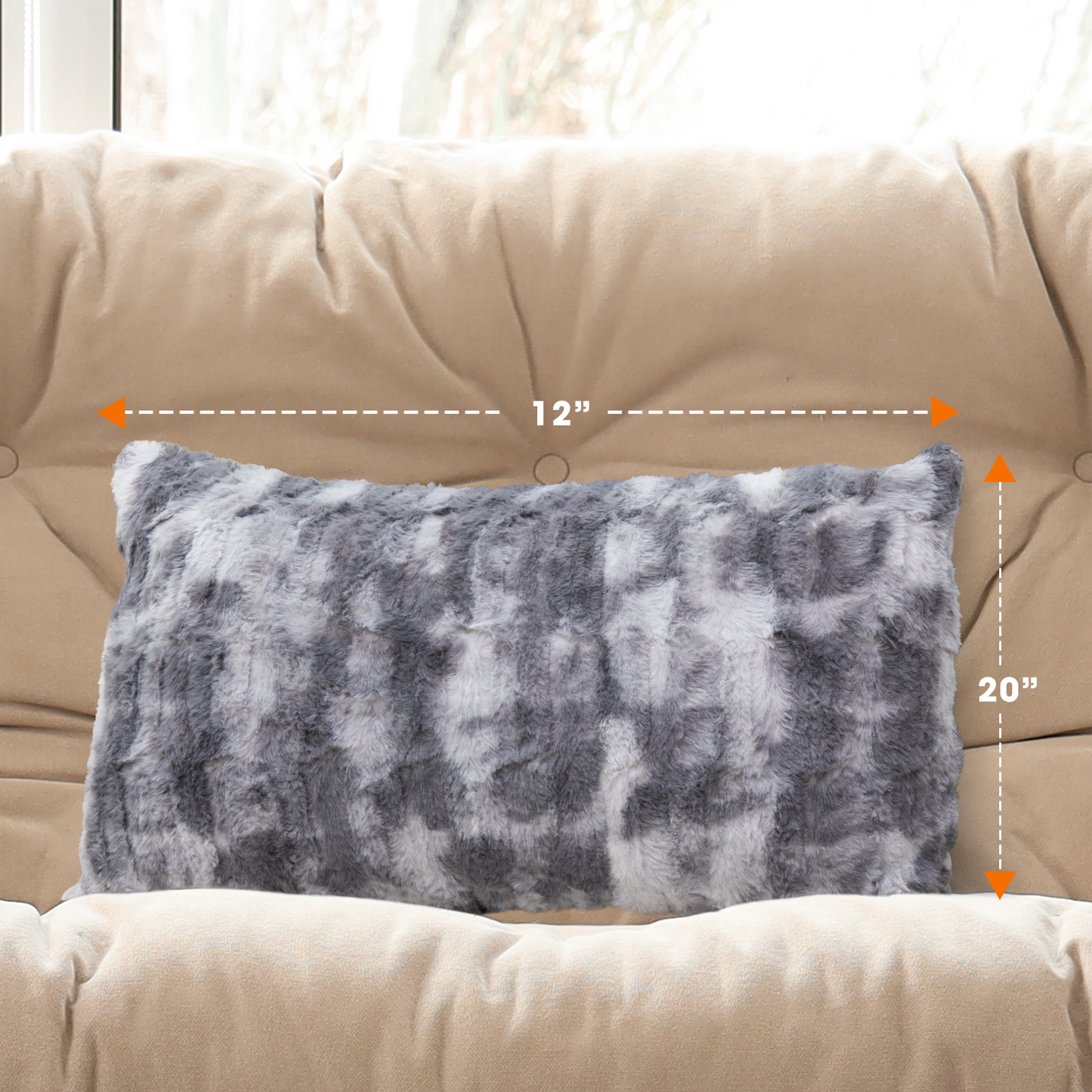 Cheer Collection Decorative Faux Fur Throw Pillow  with Inserts - Luxuriously Soft Bamboo Design Accent Pillows – 12” x 20” - Set of 2