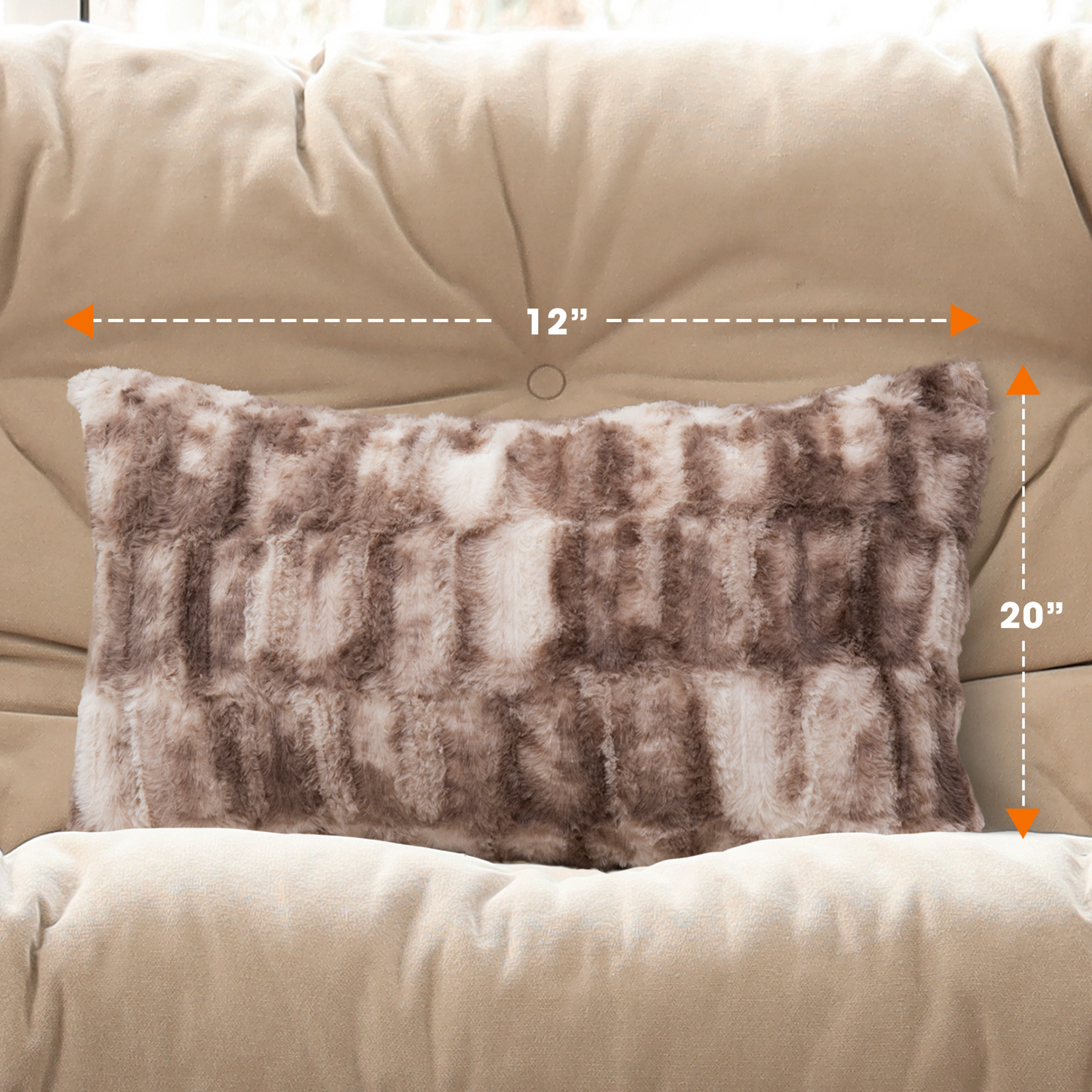 Cheer Collection Decorative Faux Fur Throw Pillow  with Inserts - Luxuriously Soft Bamboo Design Accent Pillows – 12” x 20” - Set of 2