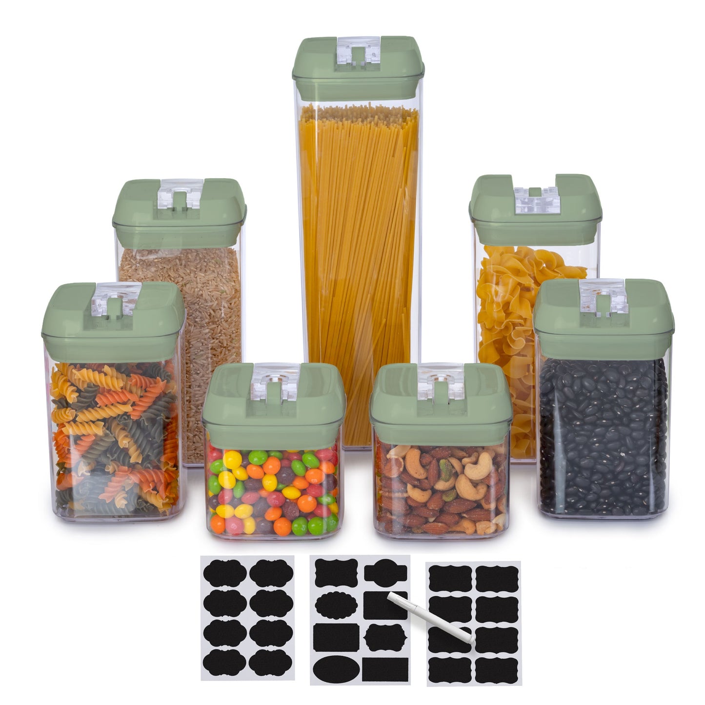 Cheer Collection Set of 7 Airtight Food Storage Containers plus Dry Erase Marker and Label - Multiple Colors Available