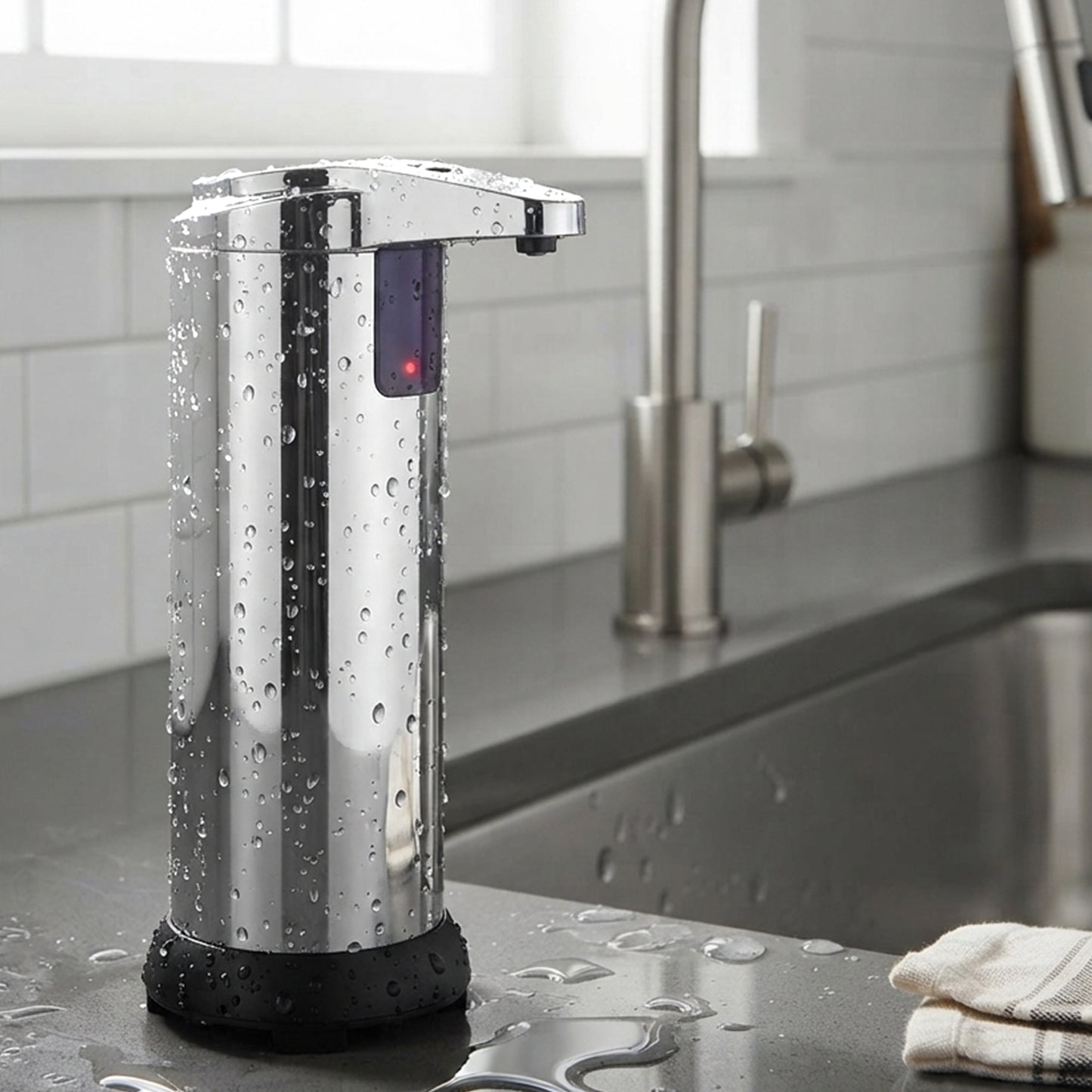 Cheer Collection Touchless Soap Dispenser with Waterproof Base and Automatic Sensor, Stainless Steel Dish Soap Dispenser for Kitchen or Bathroom